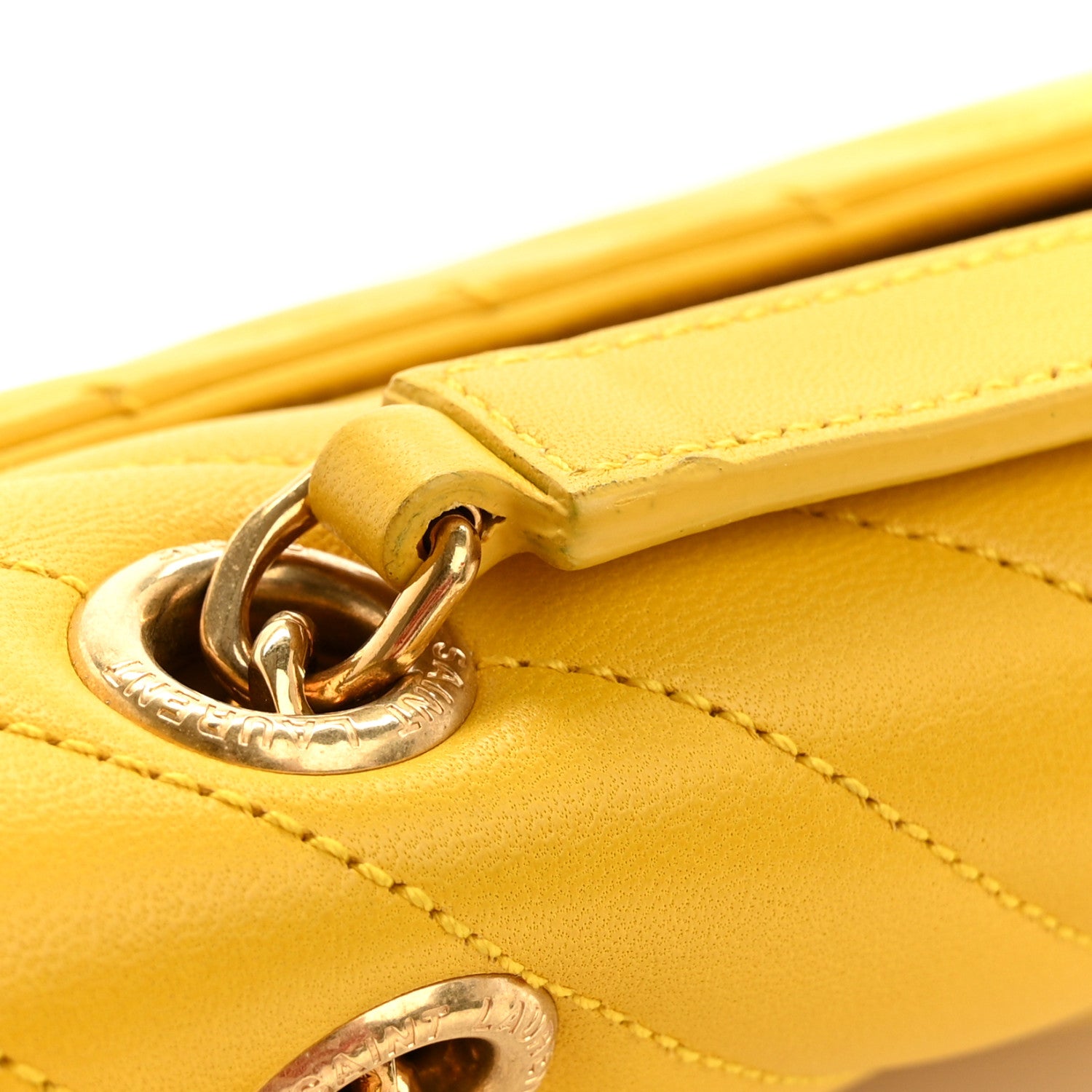 Saint Laurent Lambskin Matelasse Chevron Medium Monogram Satchel Mimosa 14 of 17