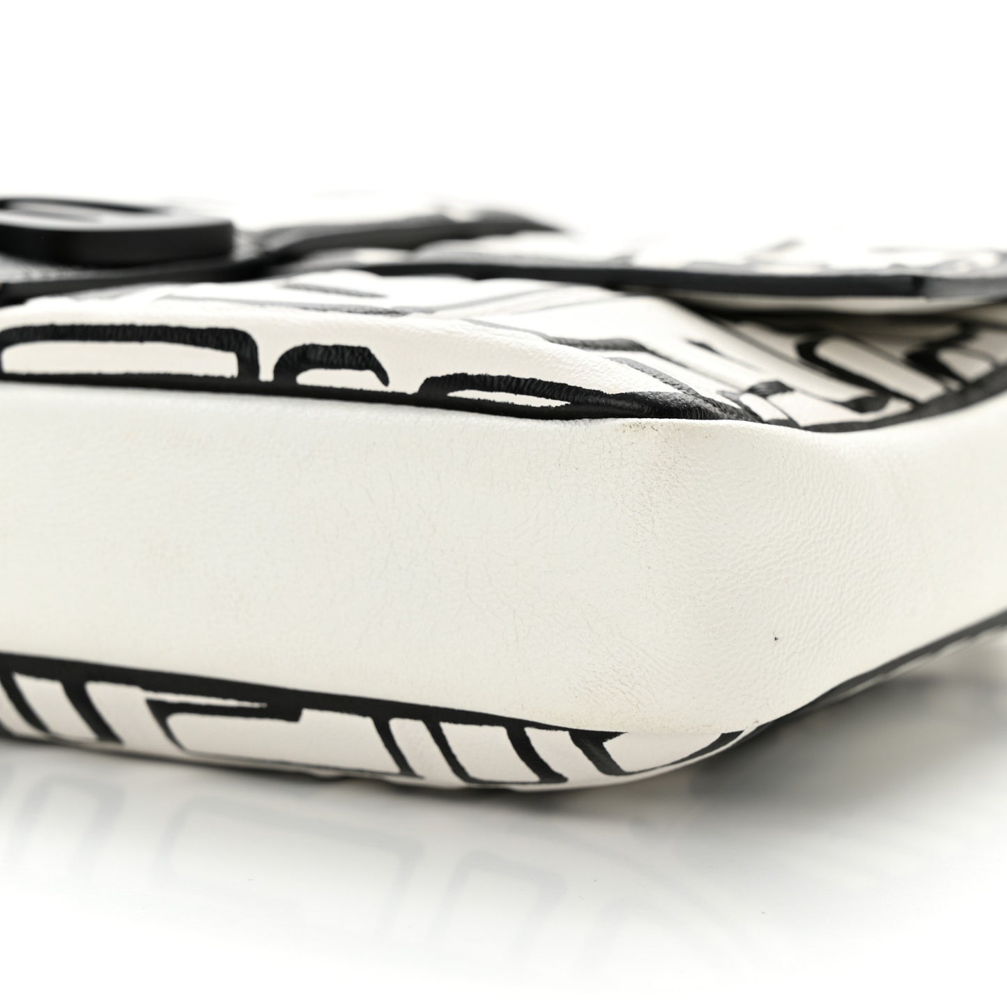 X JOSHUA VIDES Nappa FF Embossed Belt Baguette Bag White Black