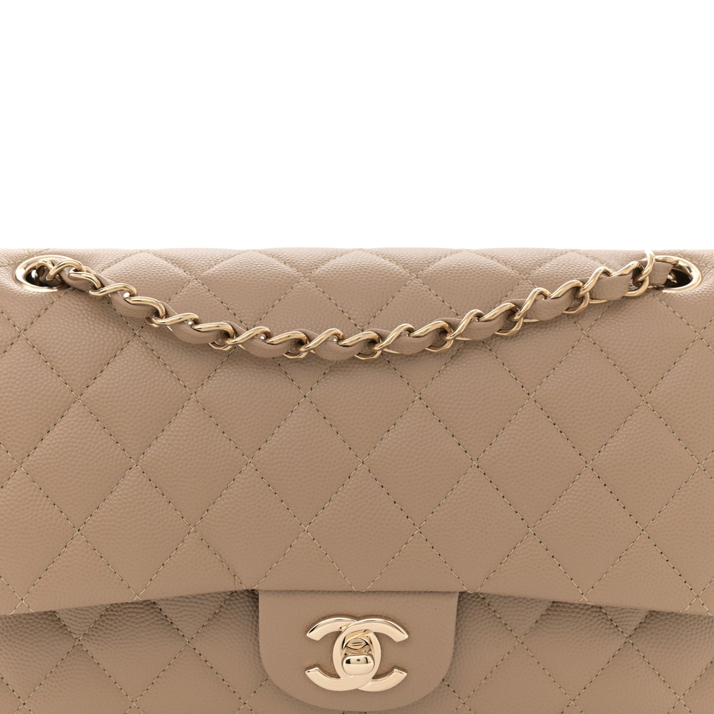 Caviar Quilted Medium Double Flap Dark Beige
