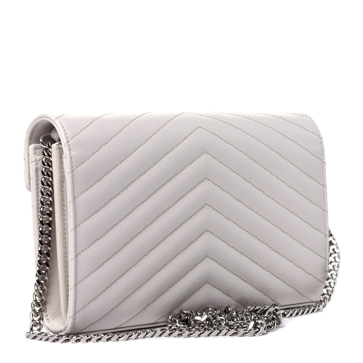 Saint Laurent Grain De Poudre Matelasse Chevron Monogram Chain Wallet Cream 3 of 12