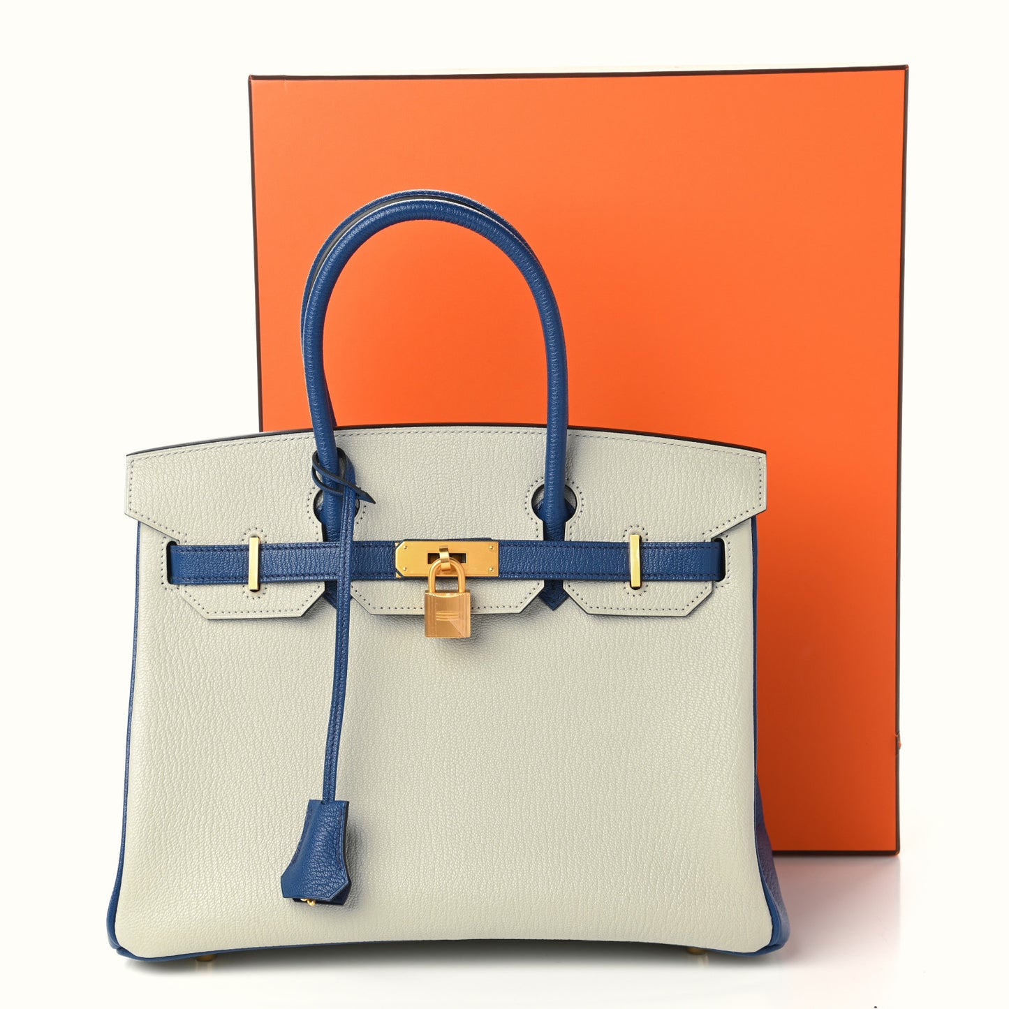 Chevre Mysore Bi-Color Horseshoe Birkin 30 Gris Perle Bleu Brighton