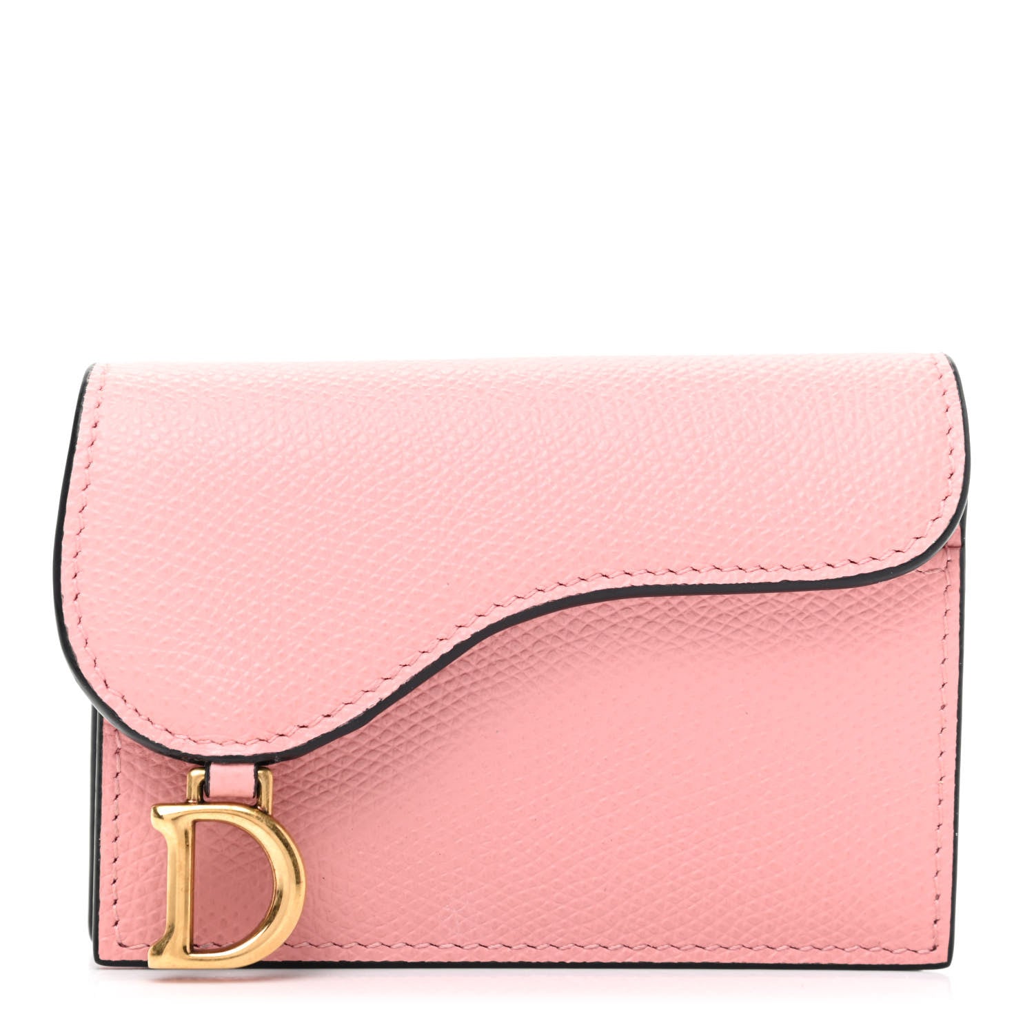 Christian Dior Grained Calfskin Saddle Card Holder Pink 751830