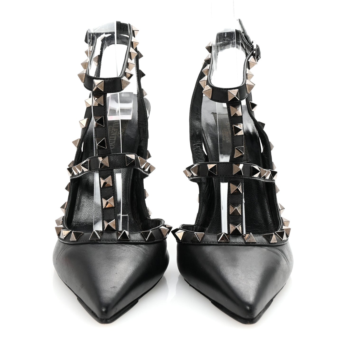Calfskin Nappa Rockstud Ankle Strap 100mm Pumps 37 Black