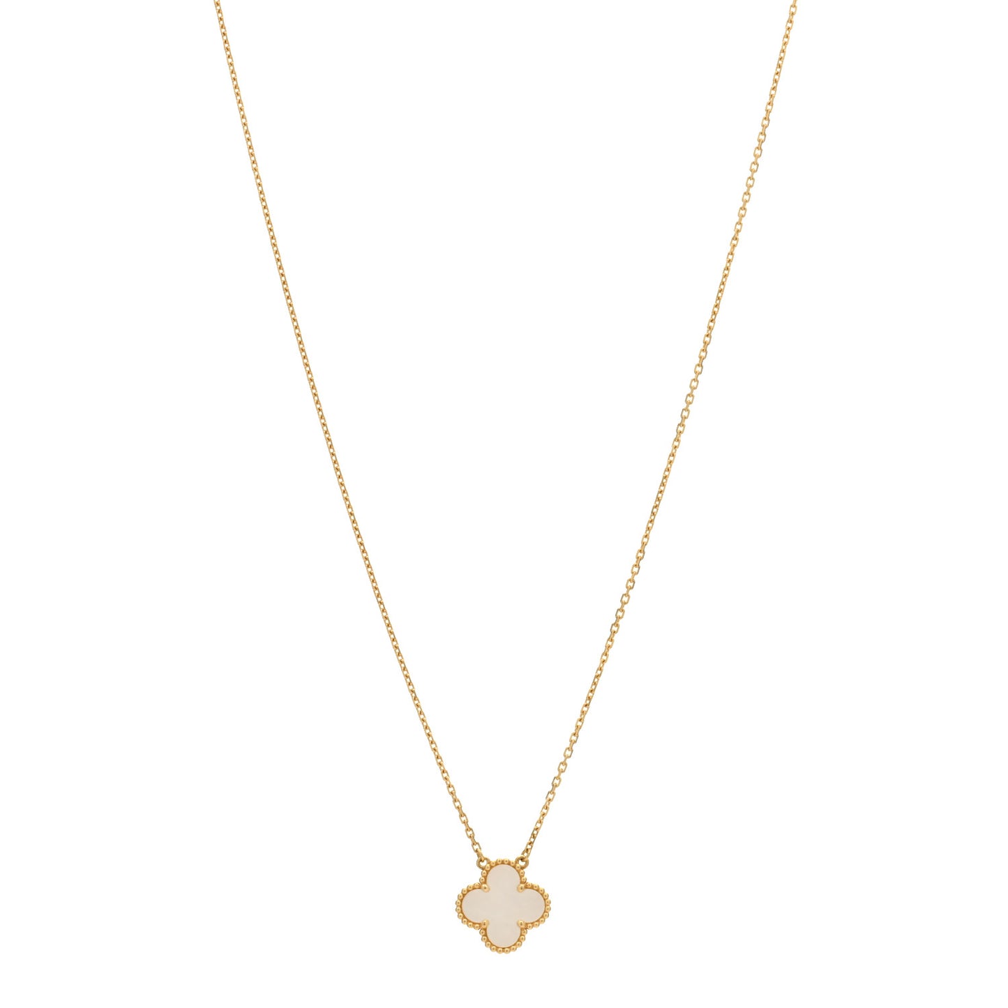 18K Yellow Gold Mother of Pearl Vintage Alhambra Pendant Necklace