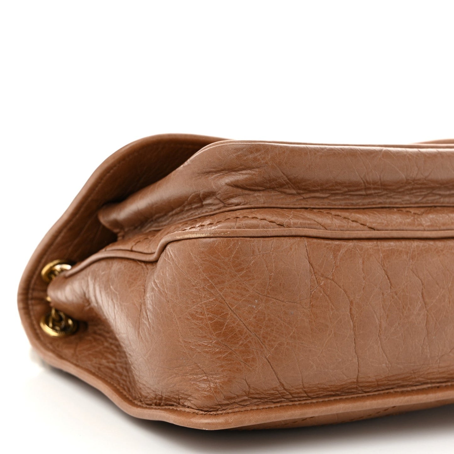 Crinkled Calfskin Matelasse Monogram Medium Niki Chain Satchel Caramel