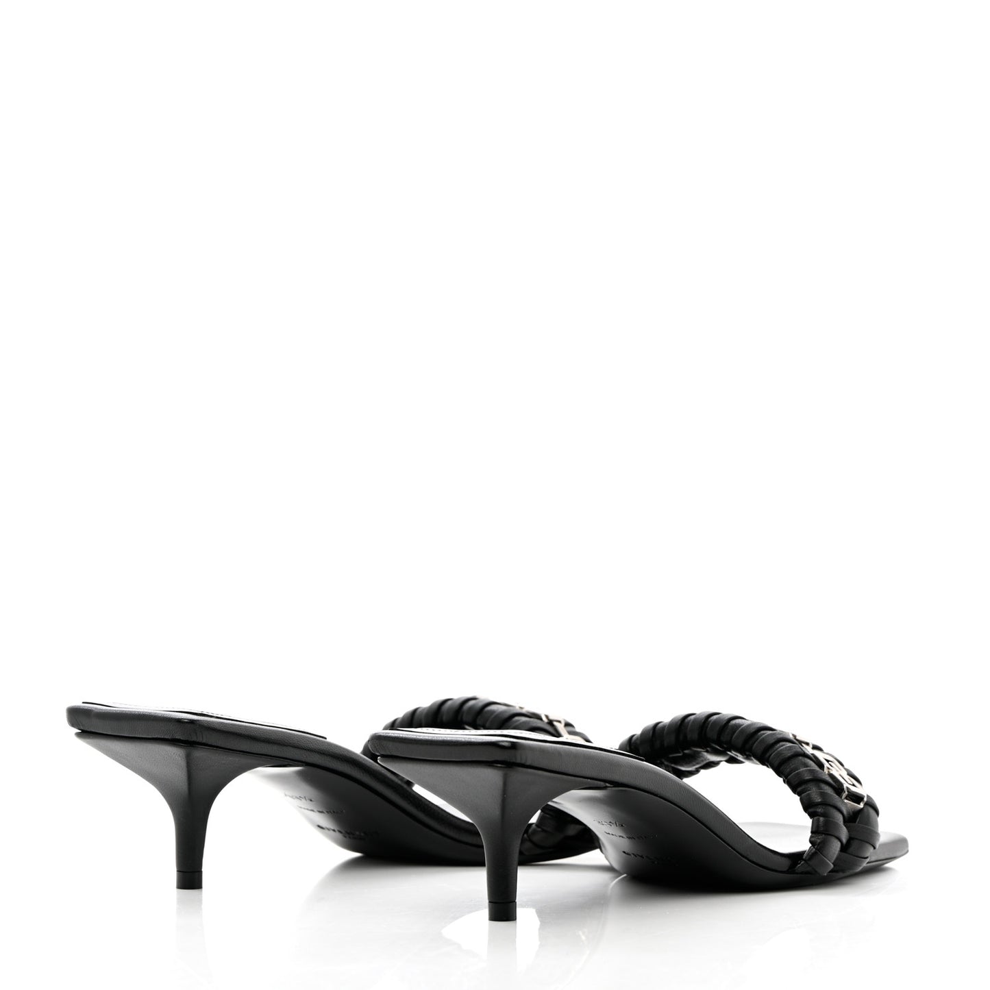 Woven Lambskin G Chain 50mm Kitten Heel Sandals 38.5 Black