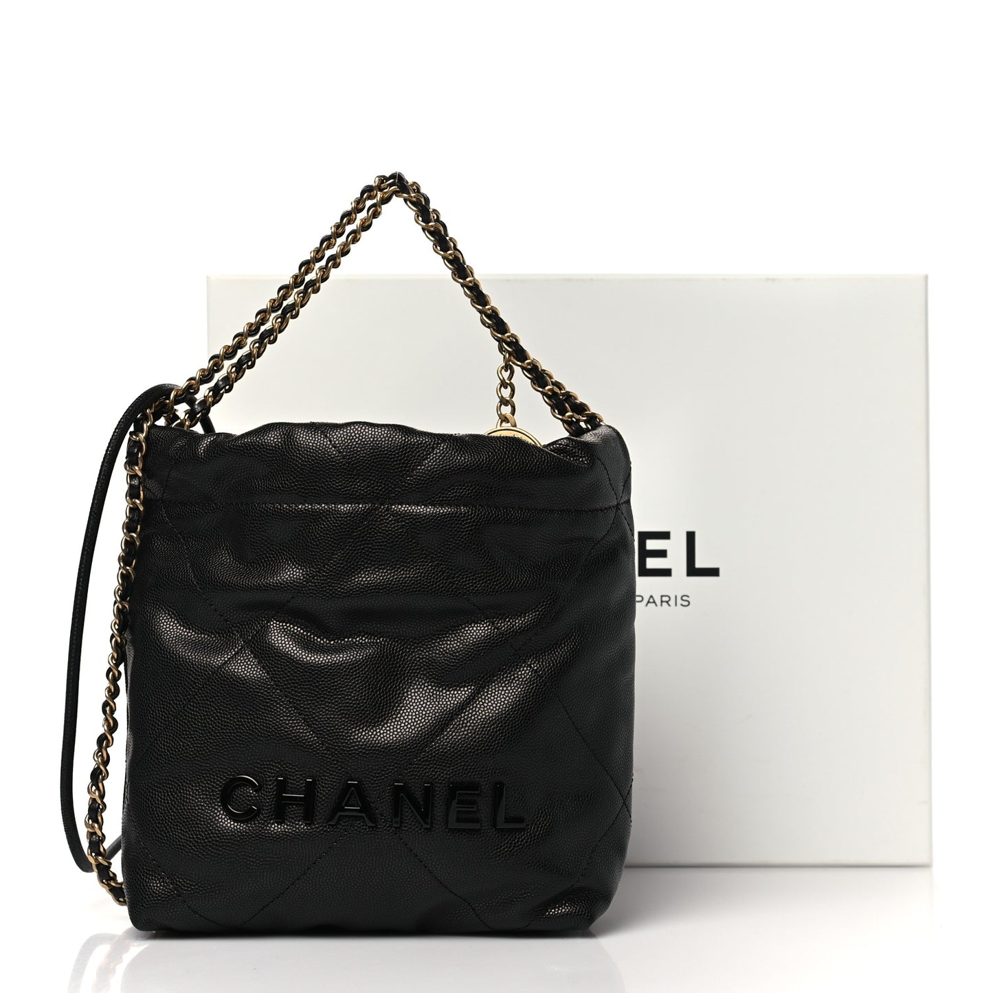 Shiny Caviar Quilted Monochrome Mini Chanel 22 Black