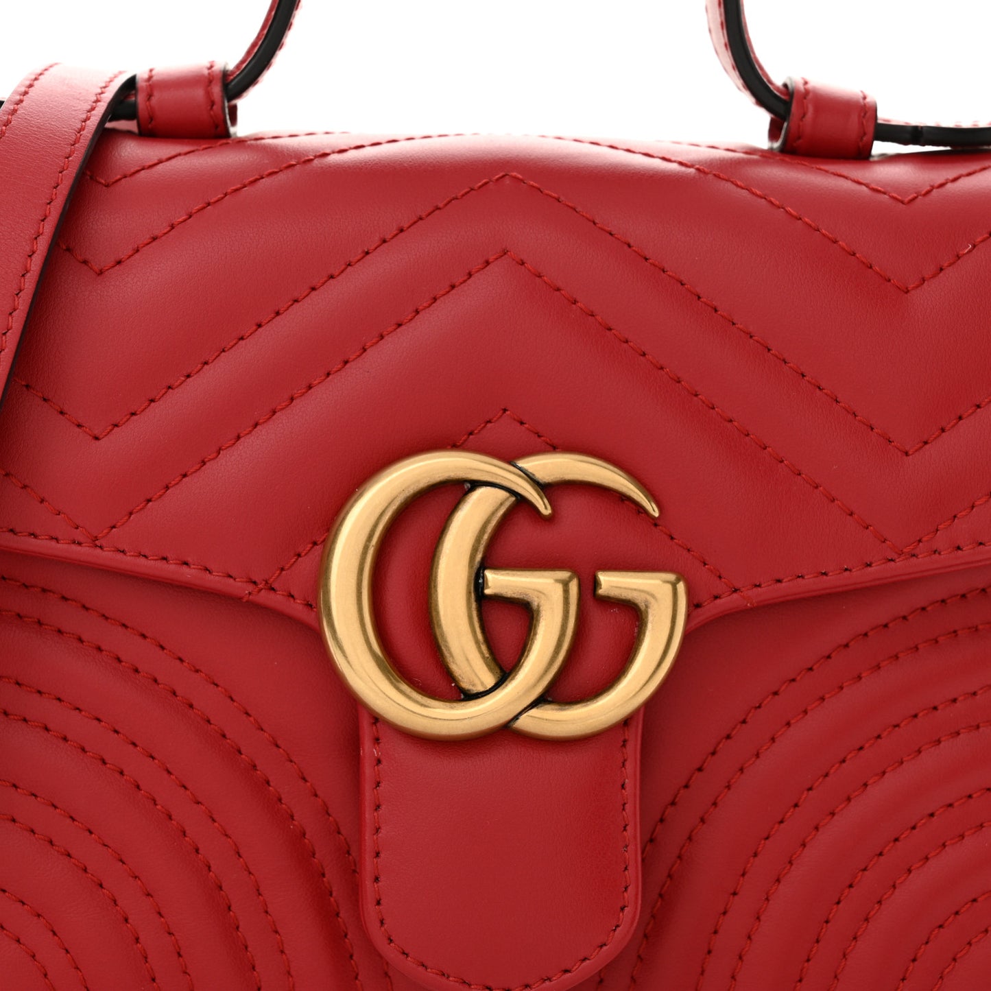 Calfskin Matelasse Mini GG Marmont Top Handle Shoulder Bag Hibiscus Red