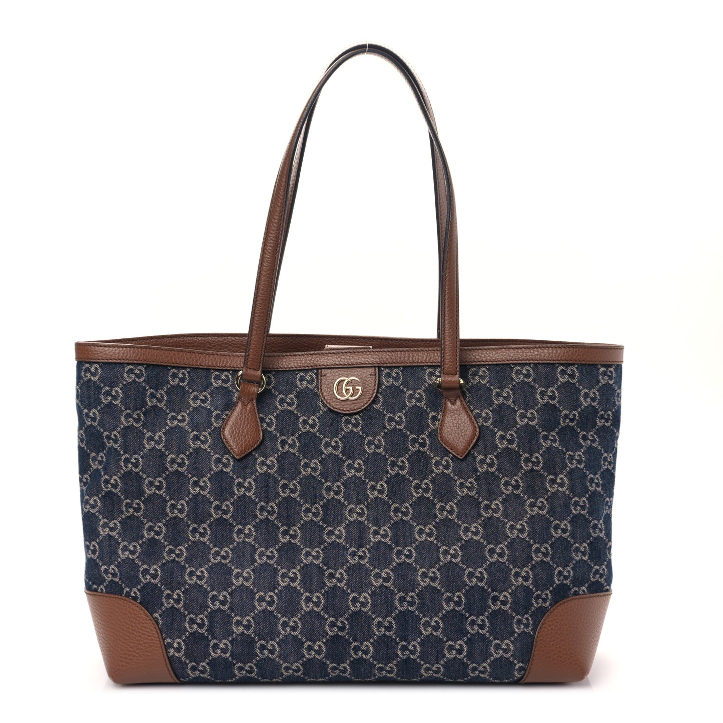 New Denim GG Monogram Medium Ophidia Shopping Tote Blue Tea Cuir
