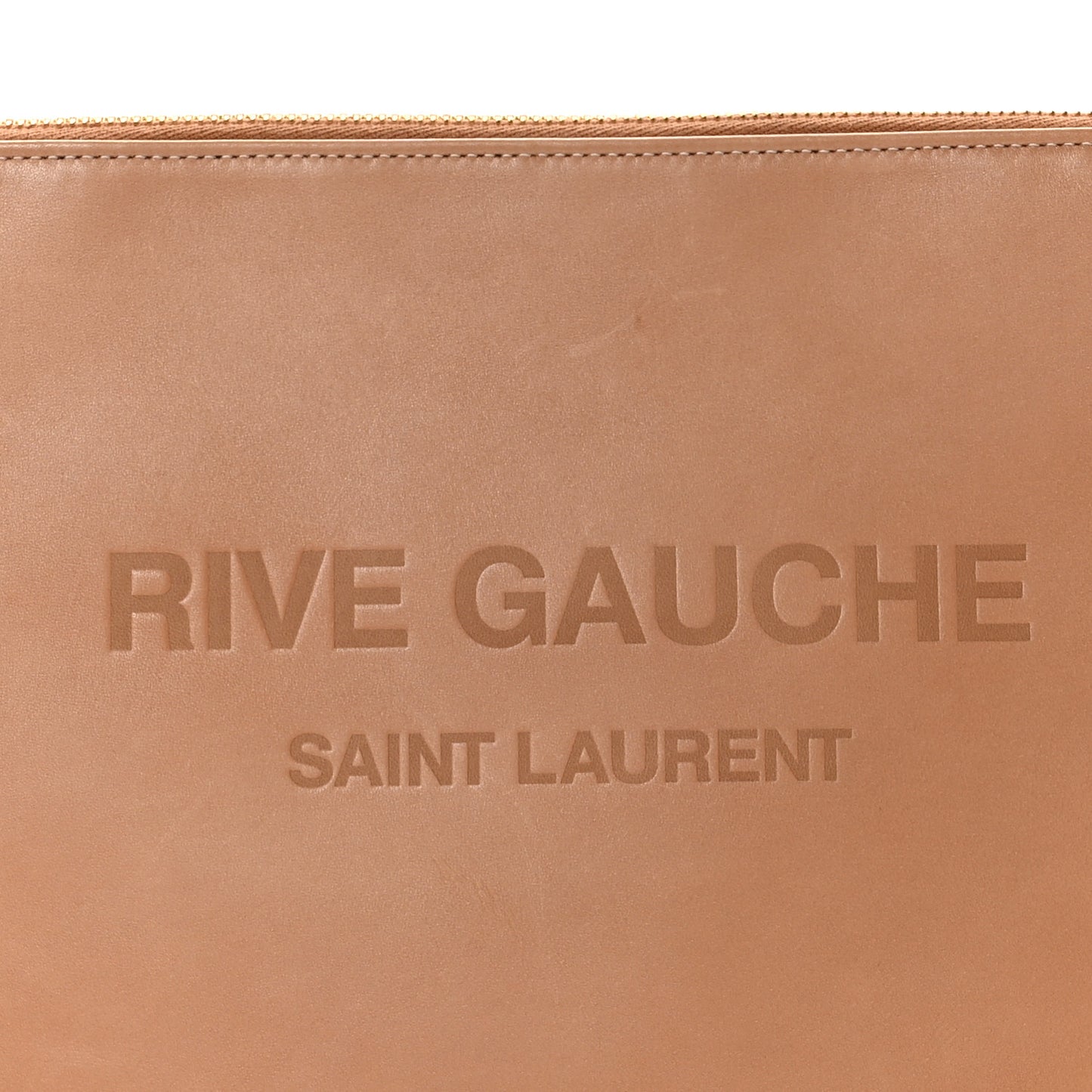 Calfskin Rive Gauche Zipped Pouch Vintage Brown Gold