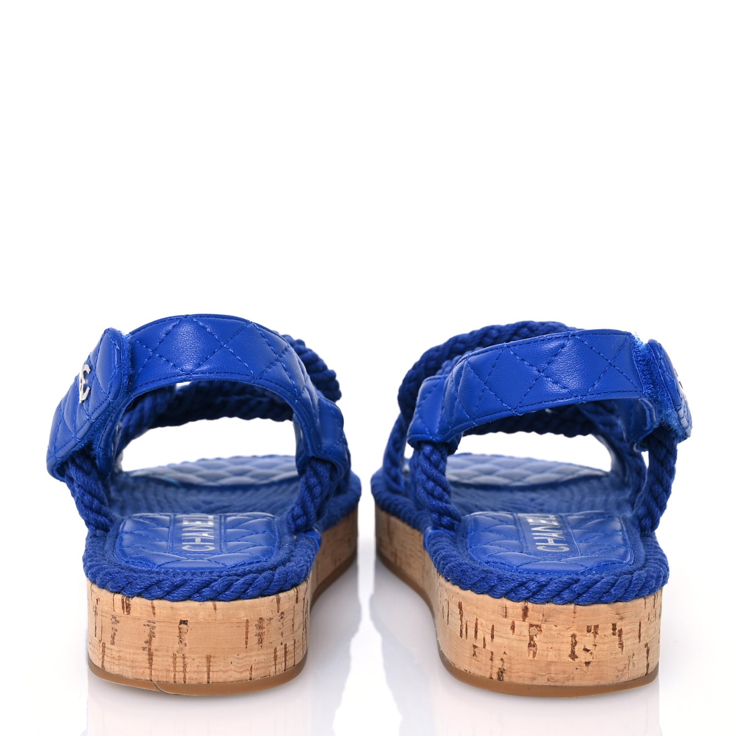 Cord Lambskin Quilted Logo Sandals 36 Blue