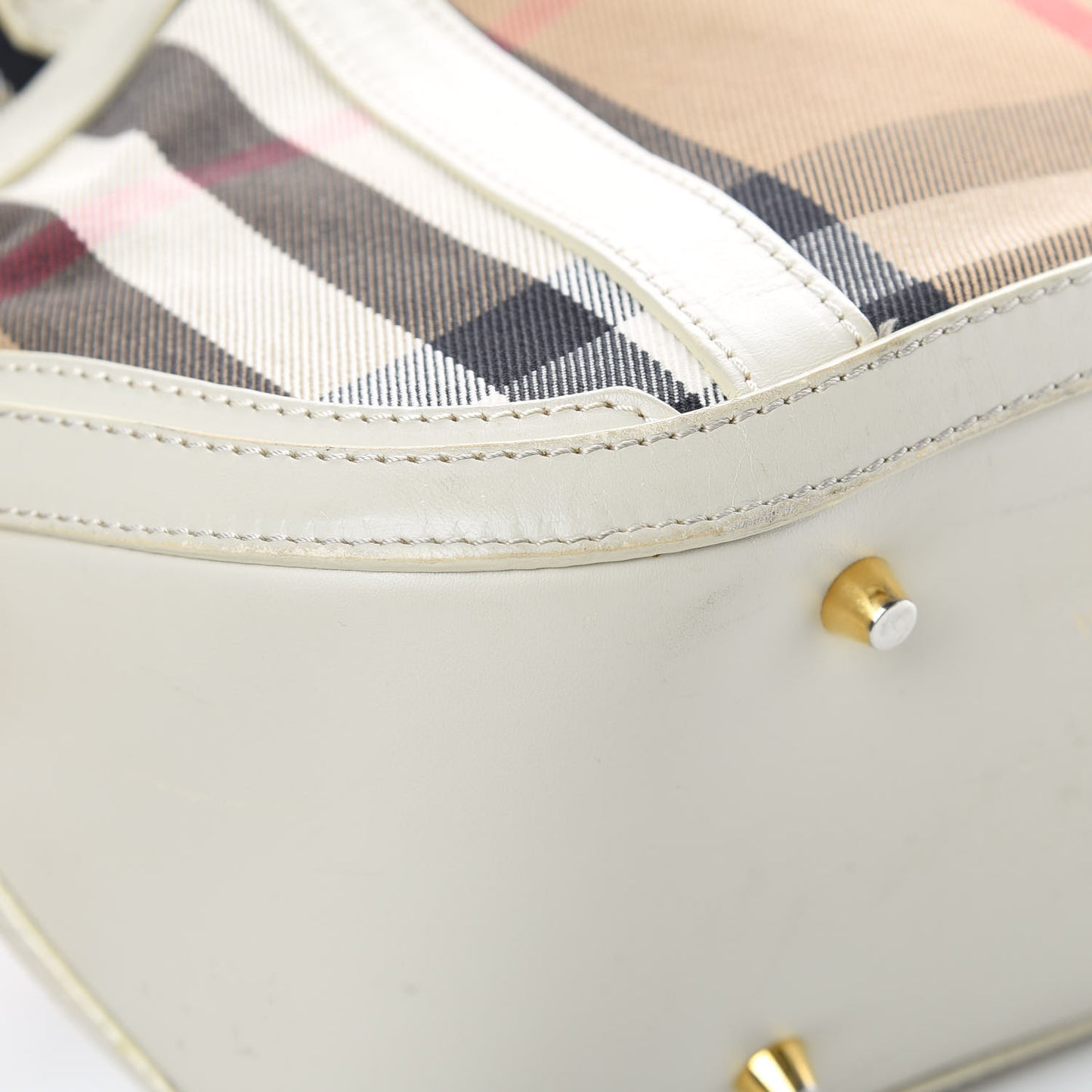 House Check Bridle Calfskin Small Orchard Bowling Bag White