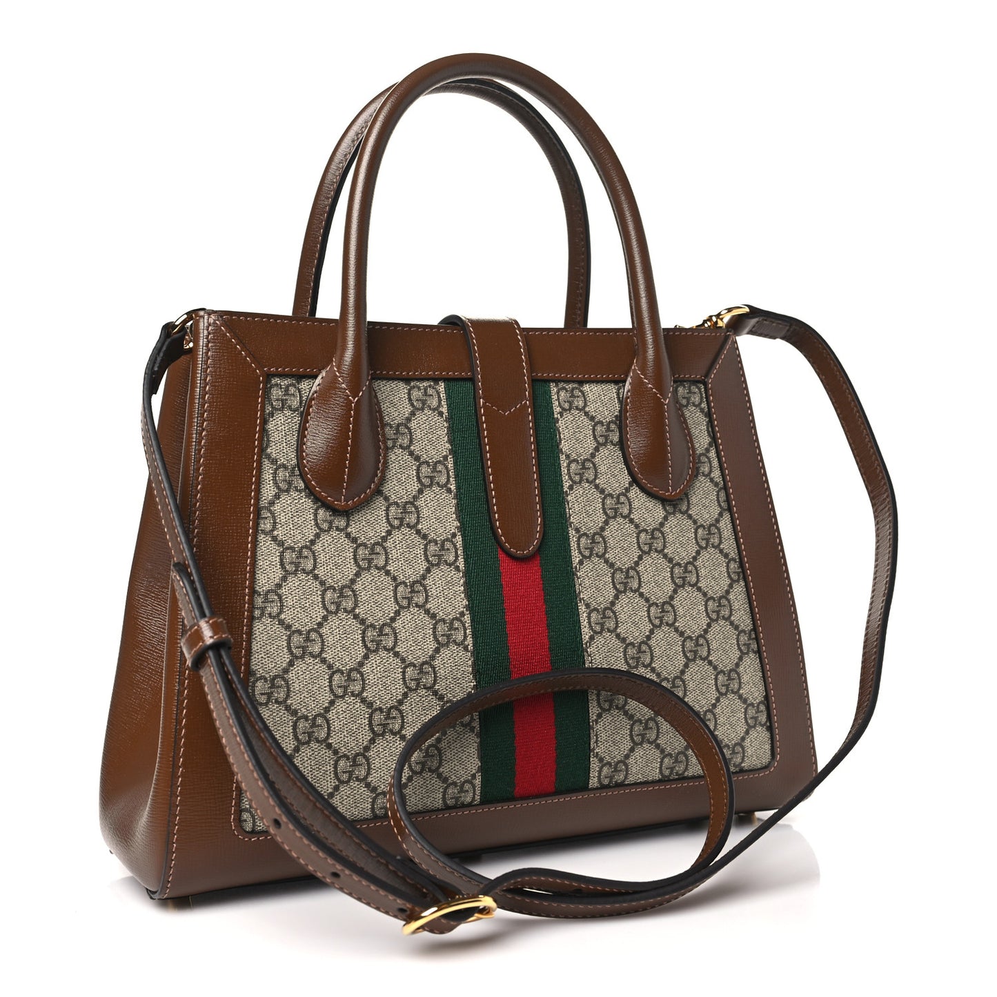 GG Supreme Monogram Azalea Calfskin Web Medium Jackie 1961 Tote Beige Ebony Brown Sugar