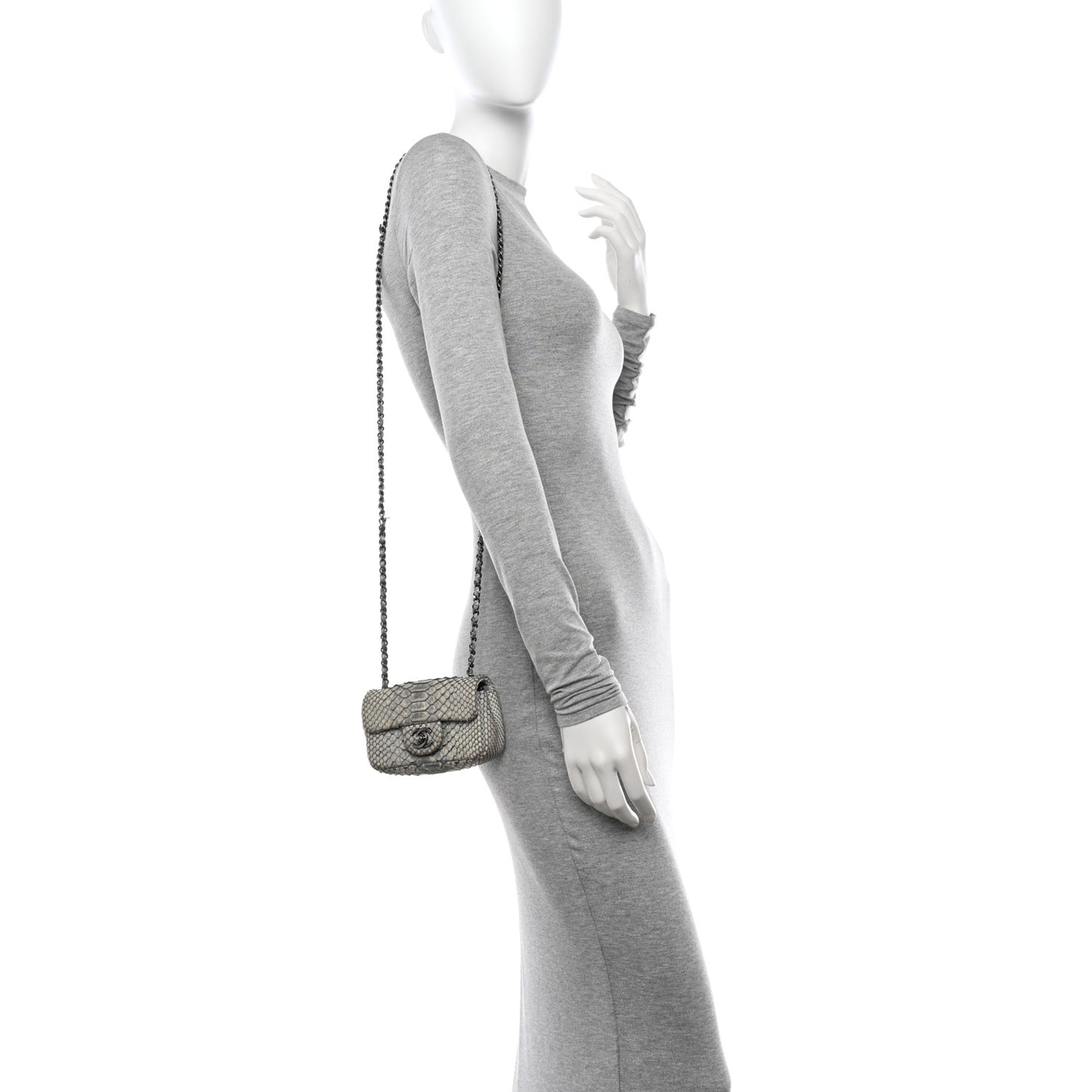 Snakeskin Extra Mini Rectangular Flap Grey