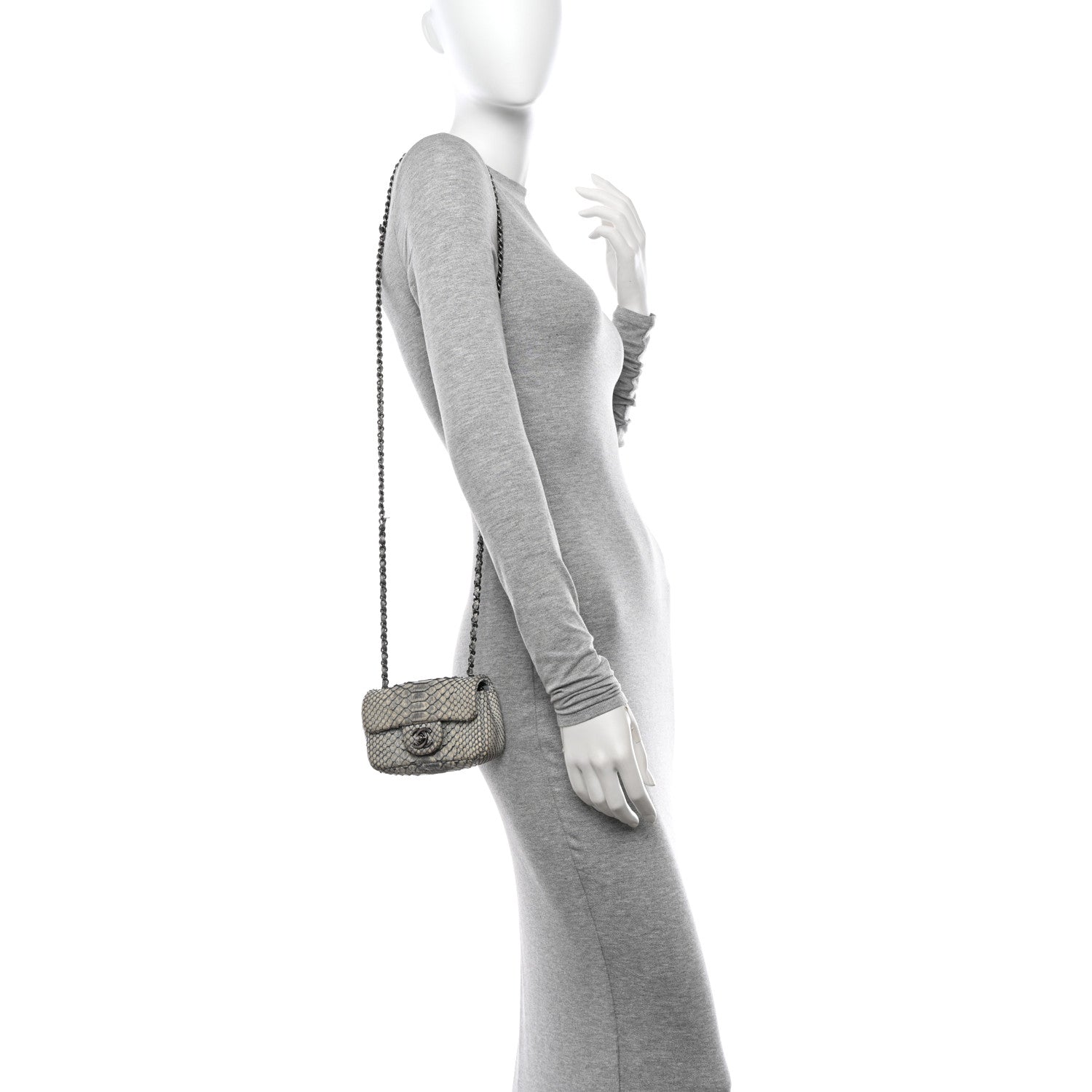 Chanel Snakeskin Extra Mini Rectangular Flap Grey 2 of 14