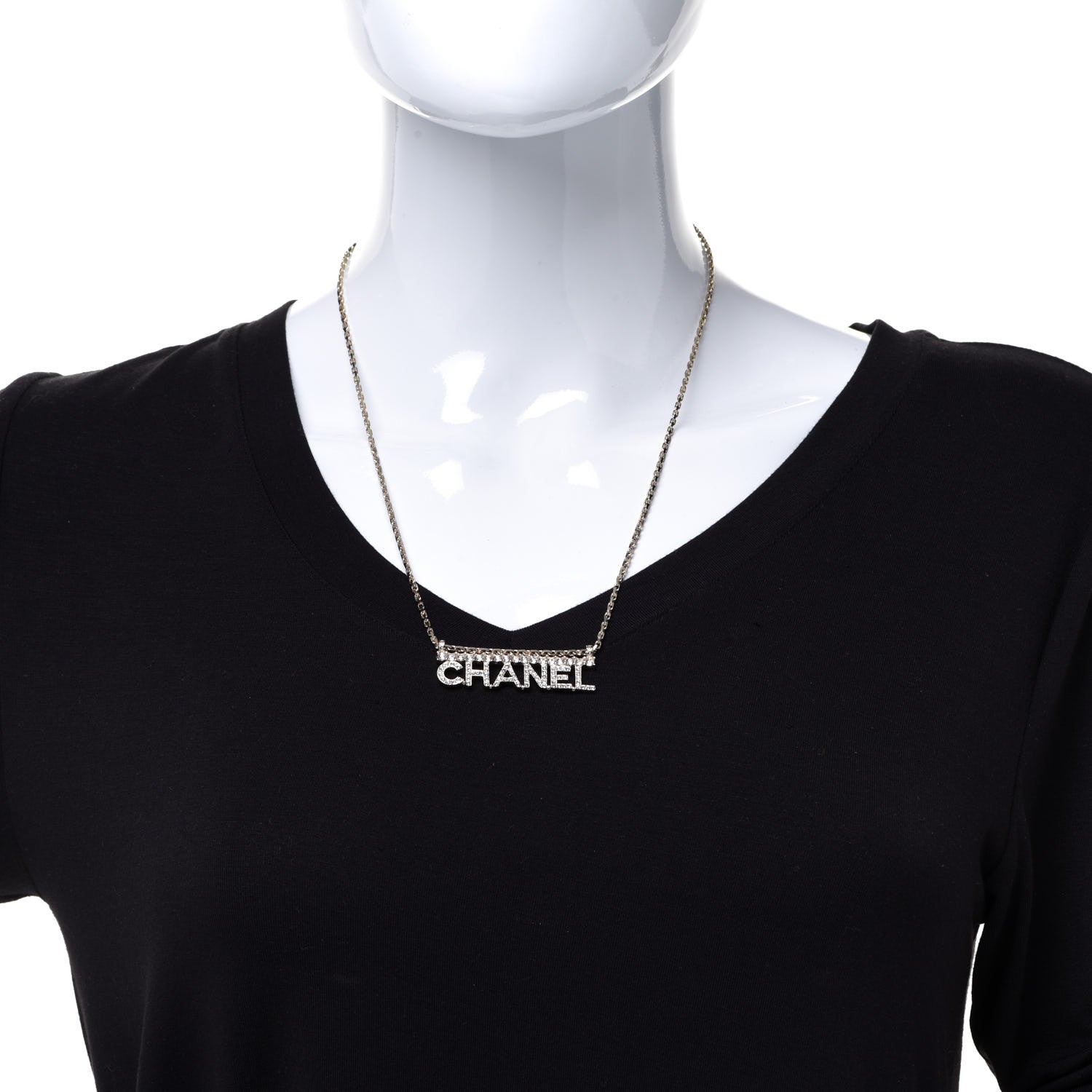 Chanel Metal Crystal Logo Necklace Gold 2 of 6