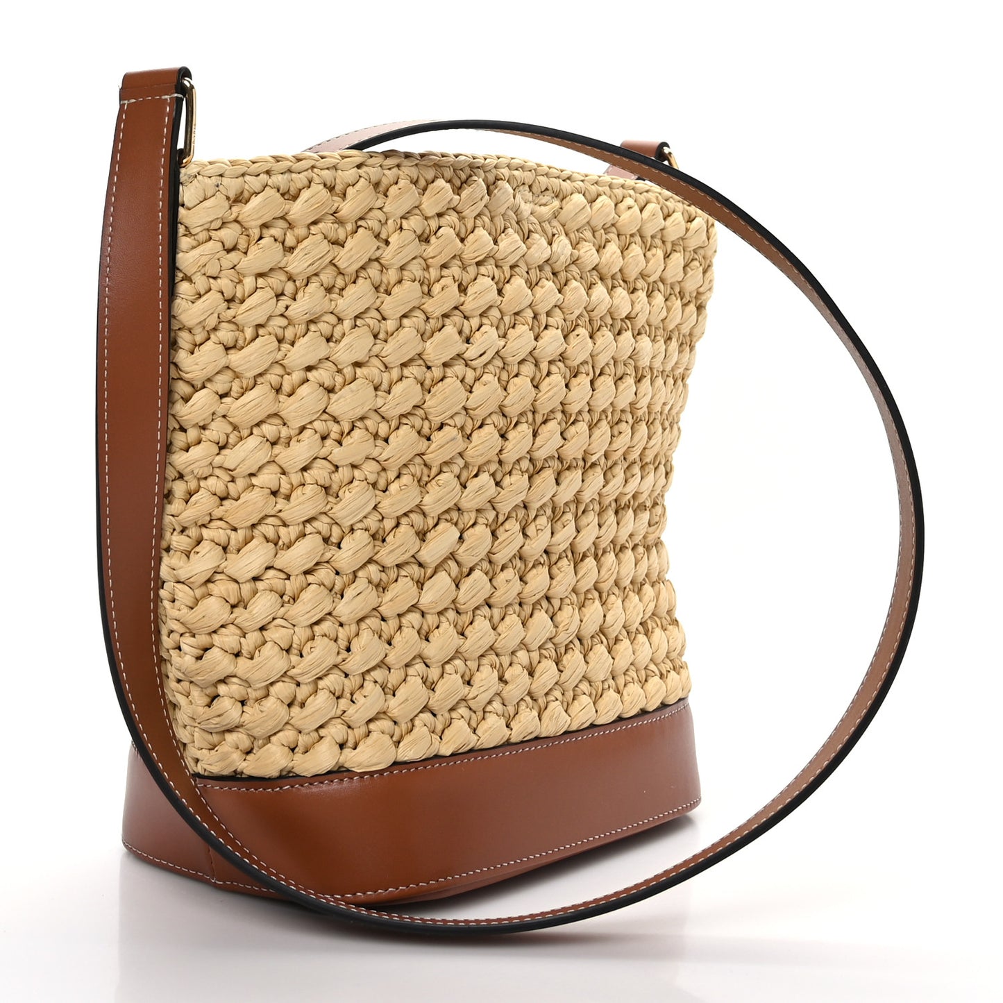 Raffia Calfskin Small Triomphe Bucket Natural Tan