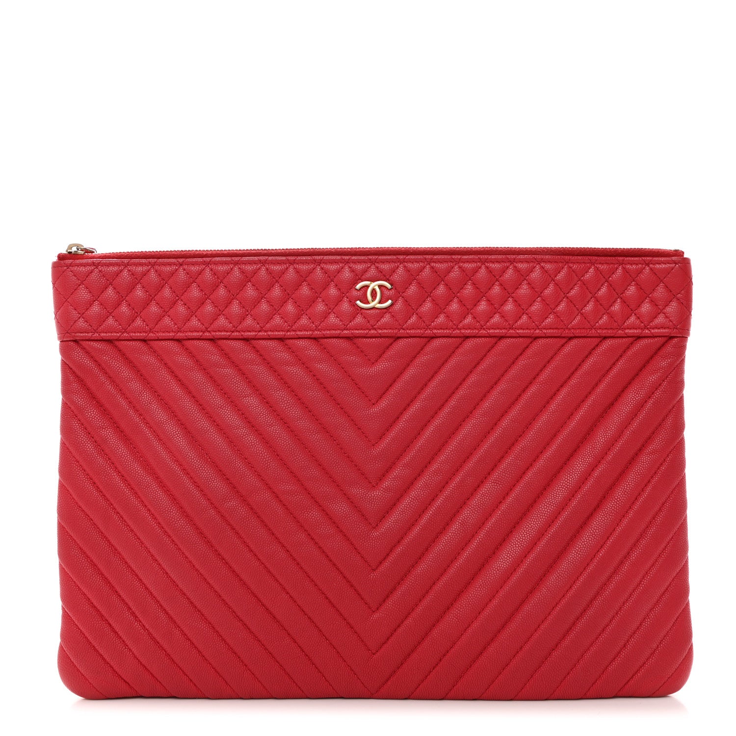 Chanel Caviar Chevron Quilted Large Cosmetic Case Red 1 of 9