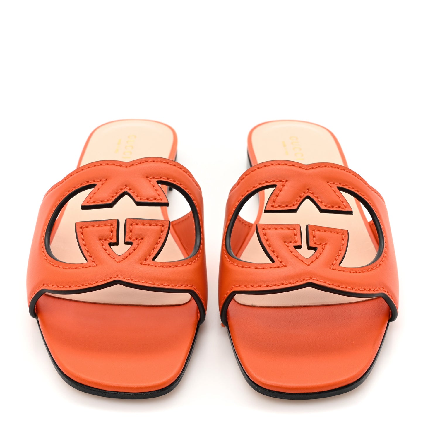 Cosmos Softy Calfskin Interlocking G Cut Out Slide Sandals 36.5 Deep Orange