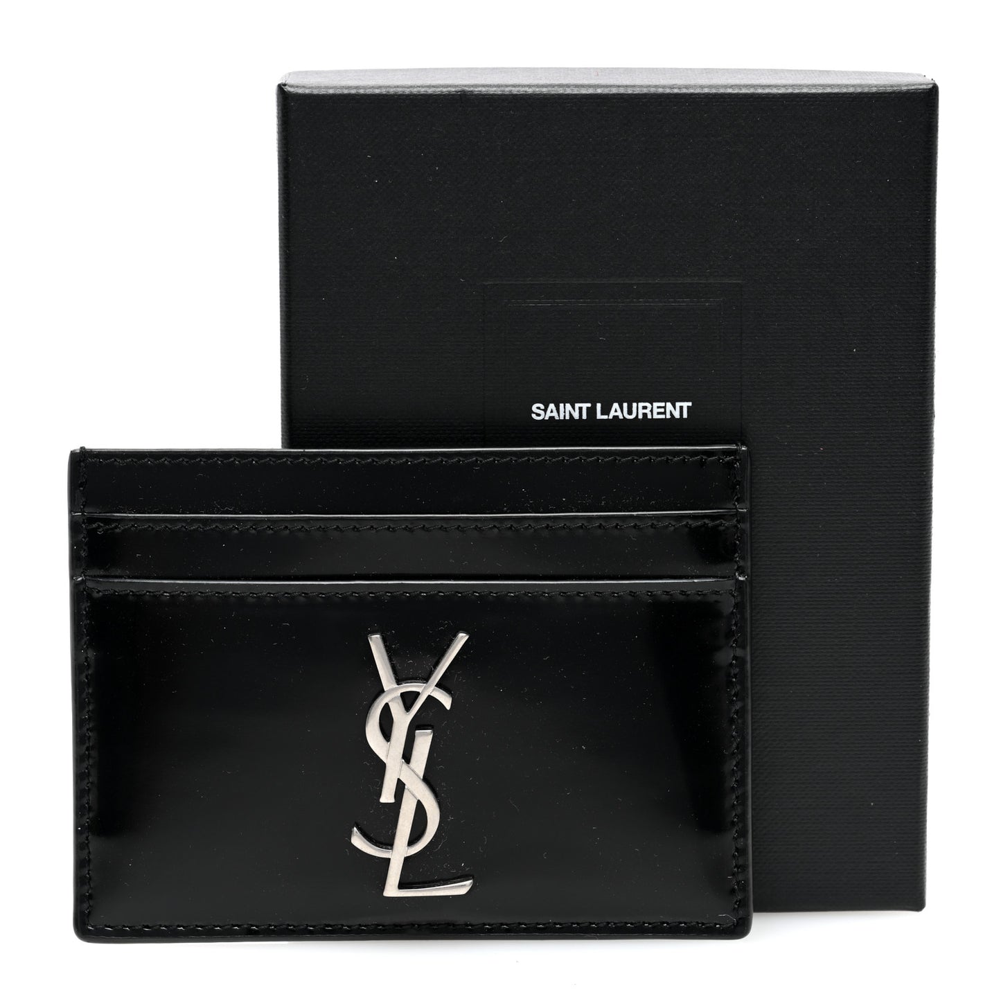 Patent Calfskin Monogram Credit Card Case Black