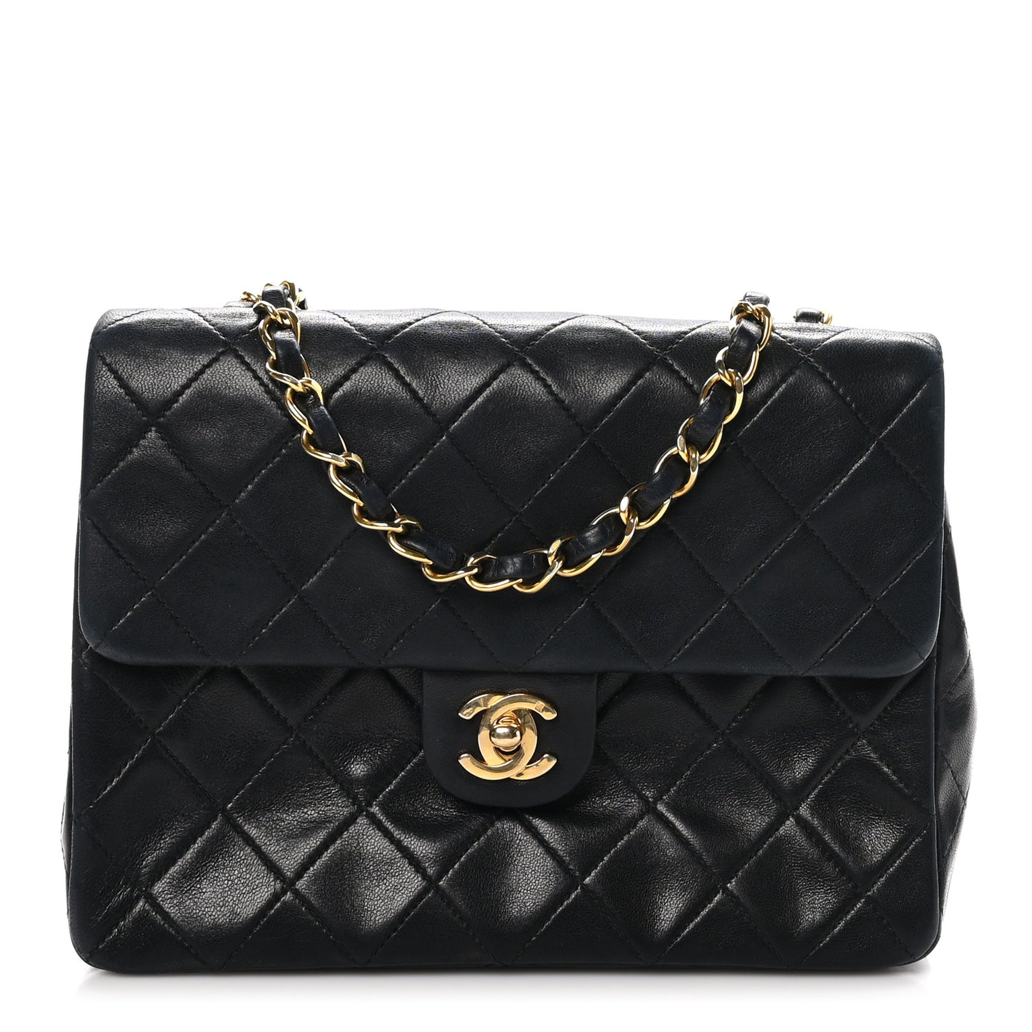 Lambskin Quilted Mini Square Flap Bag Black