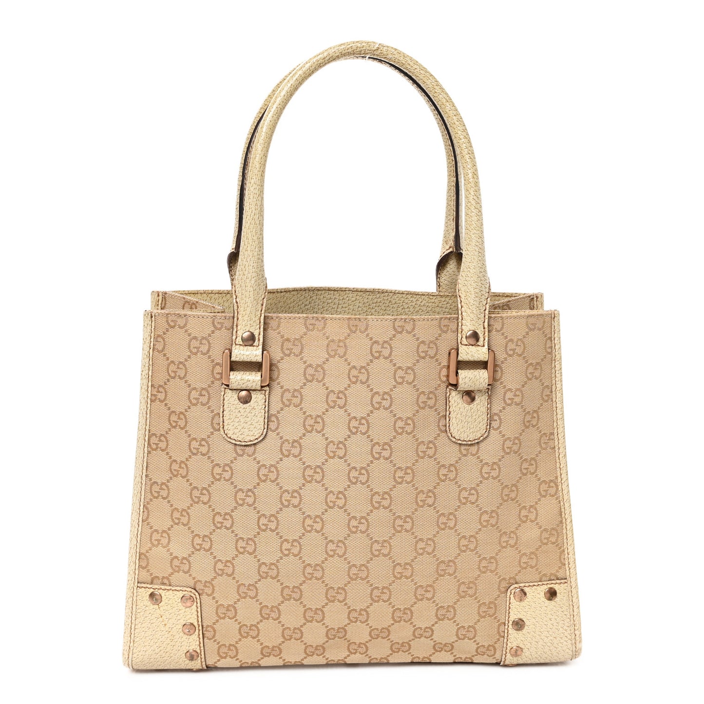 Canvas GG Monogram Calfskin Top Handle Bag White