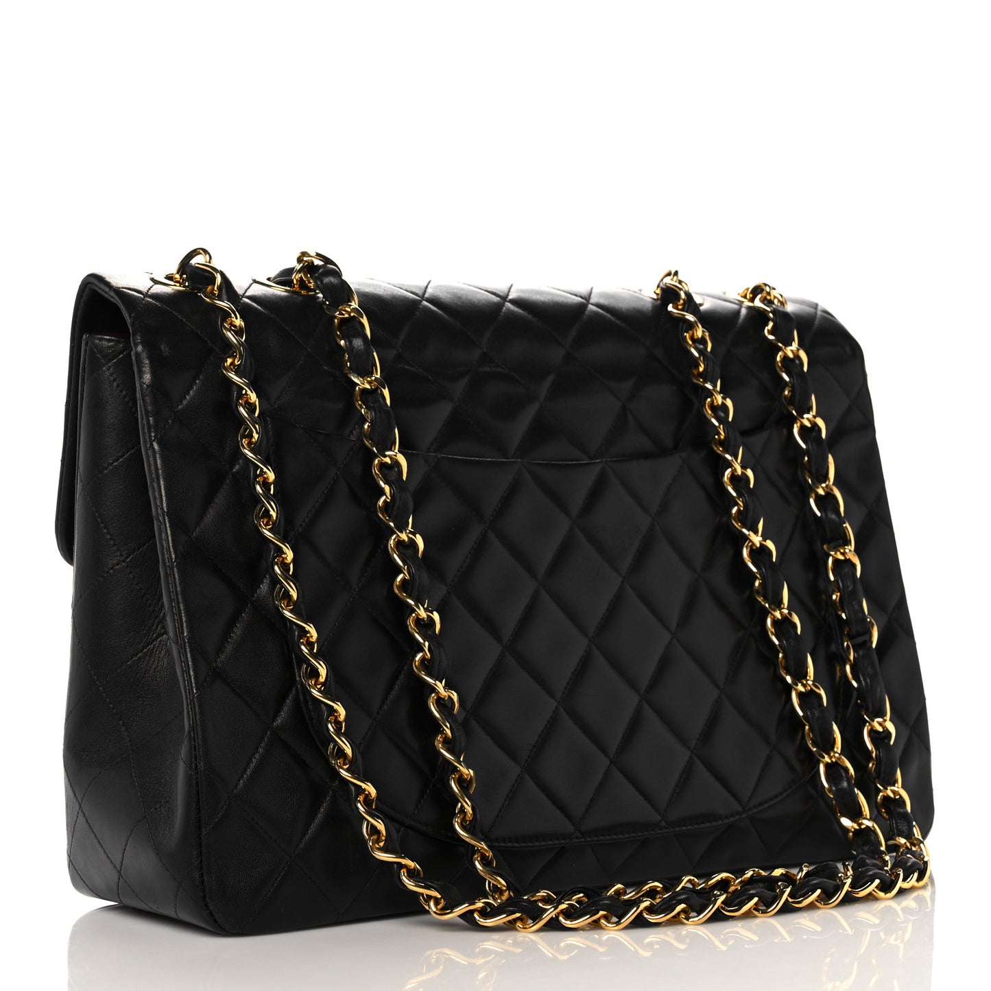 Lambskin Quilted XL Jumbo Single Flap Black