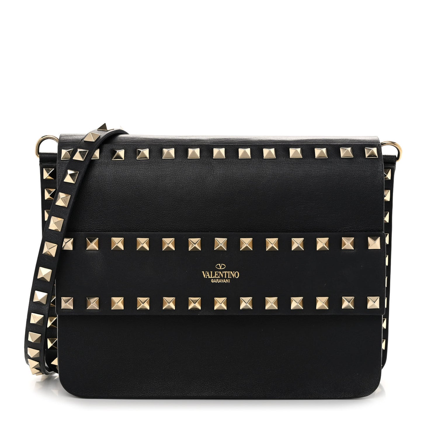 Vitello Rockstud Side Slip Crossbody Black