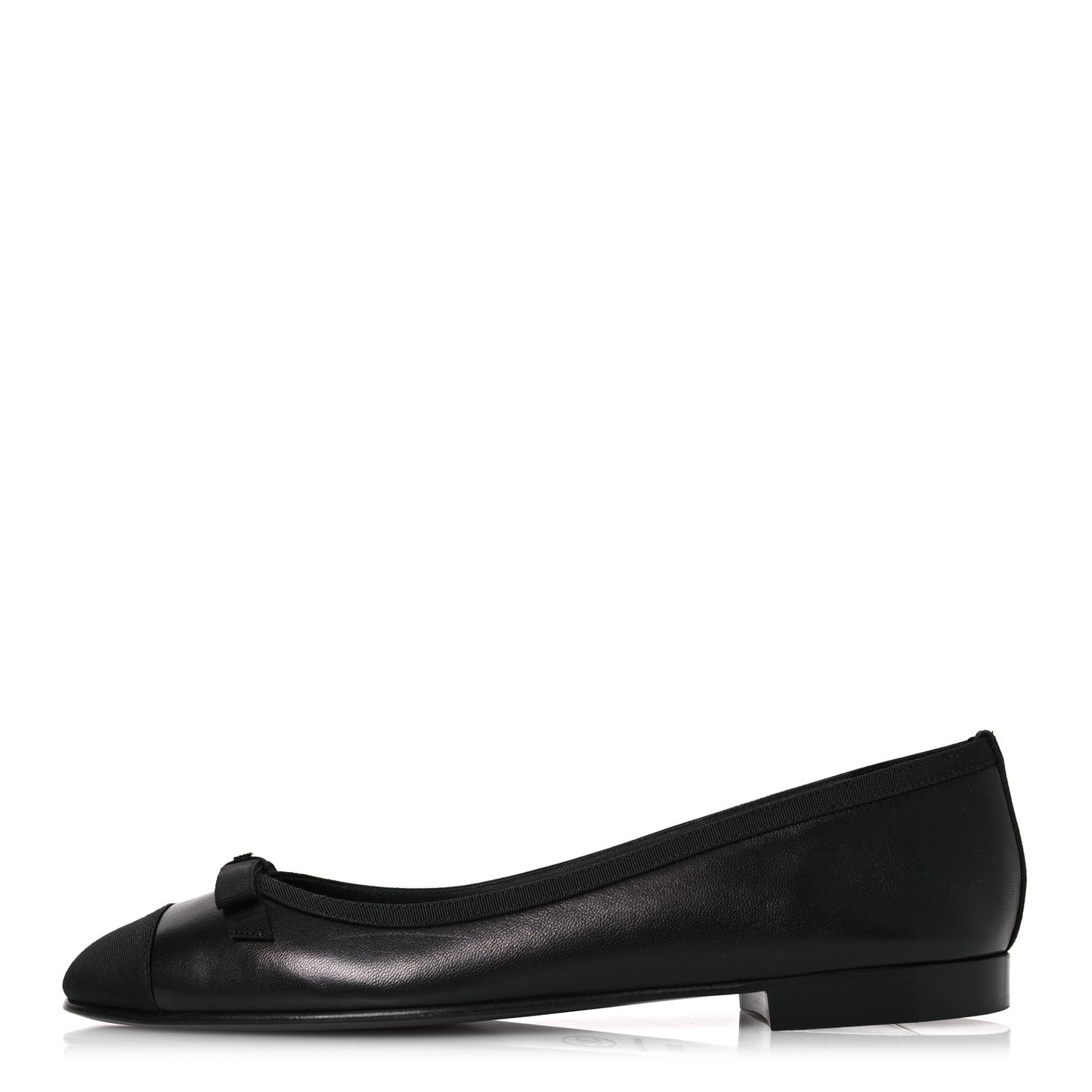 Goatskin Cap Toe Bow CC Ballerina Flats 38.5 Black