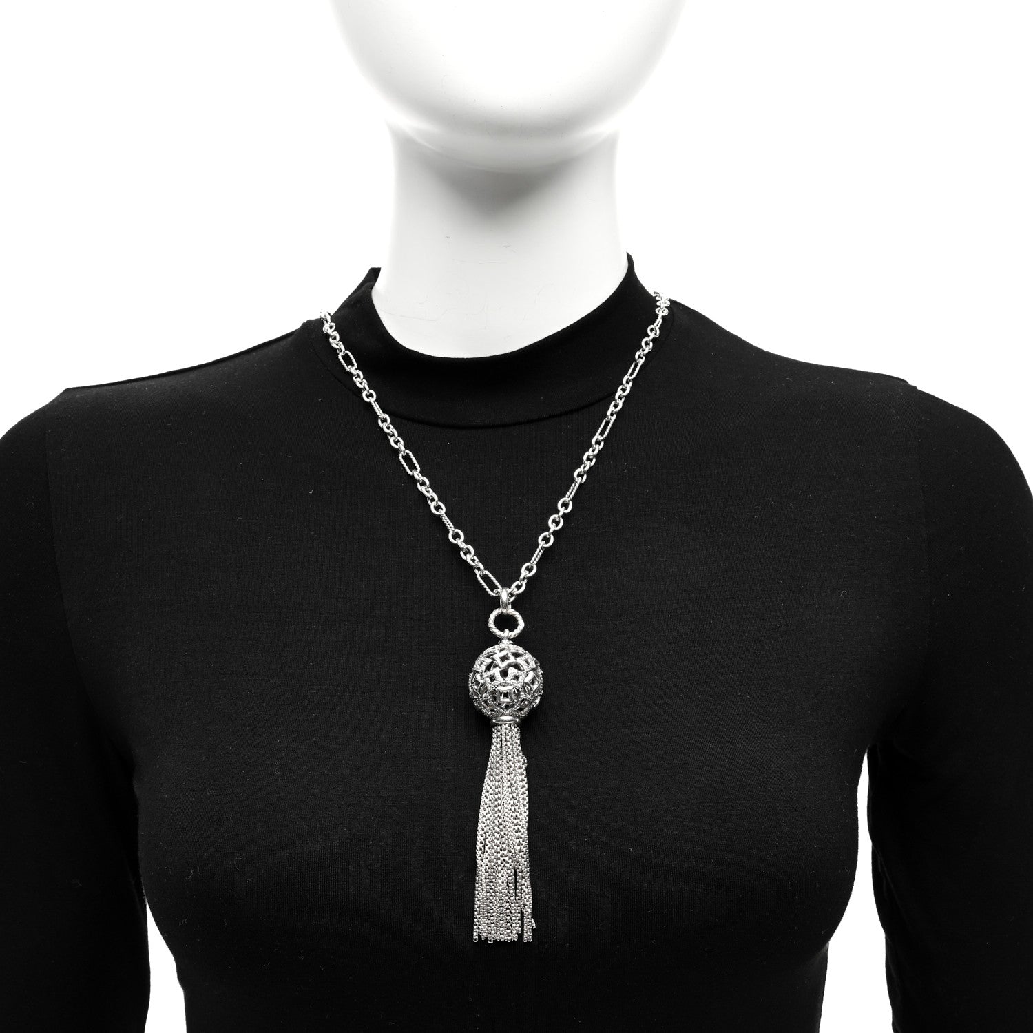 David Yurman Sterling Silver Diamond Tapestry Tassel Necklace 4 of 4