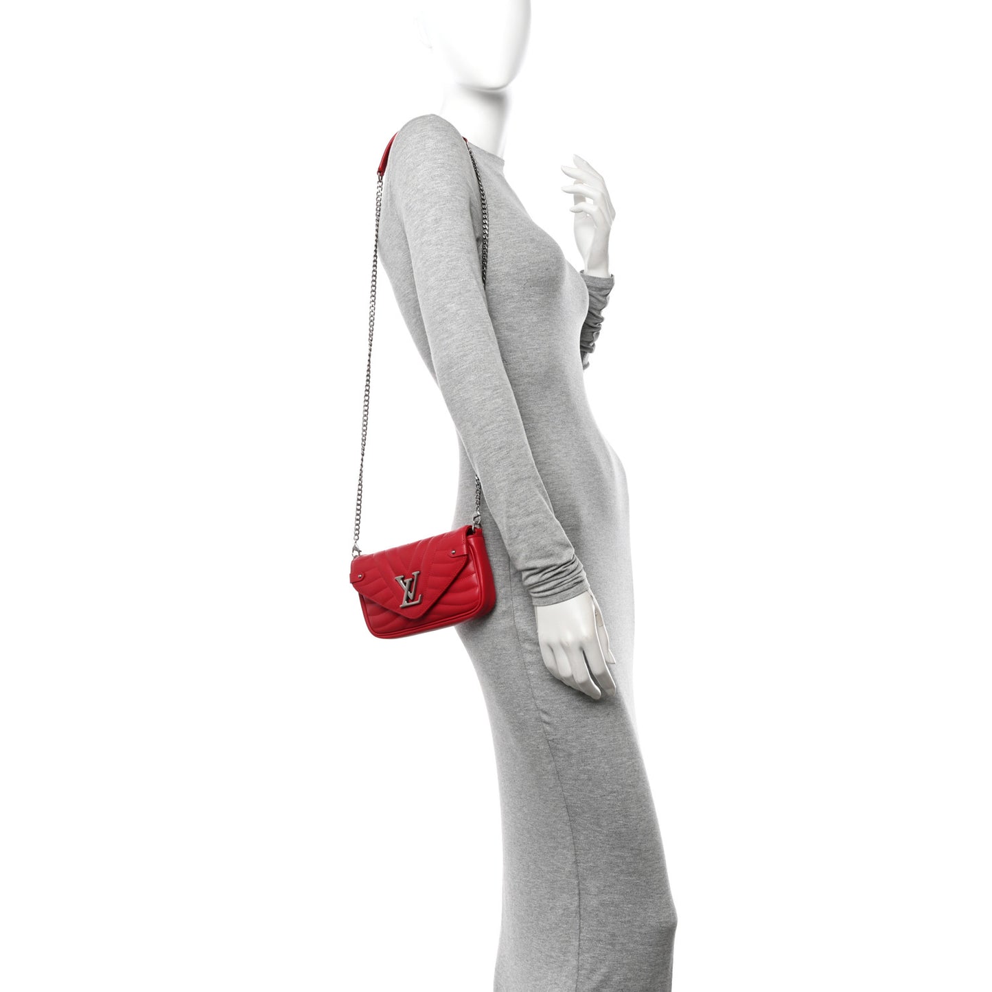 Calfskin New Wave Chain Pochette Scarlet