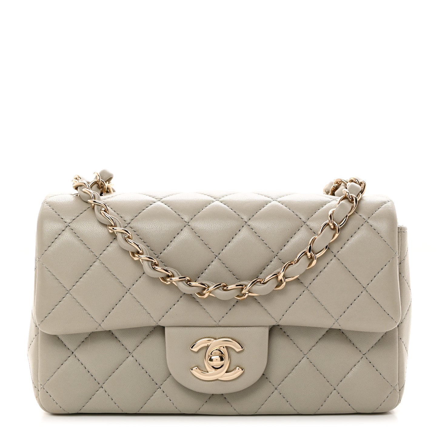 Lambskin Quilted Mini Rectangular Flap Grey