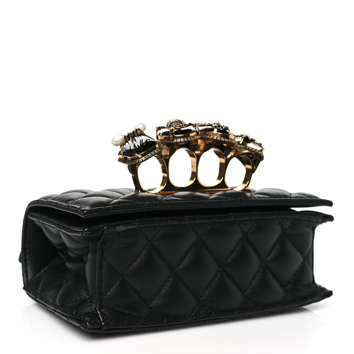Alexander McQueen Lambskin Quilted Knuckle Shoulder Bag Black 4 of 11