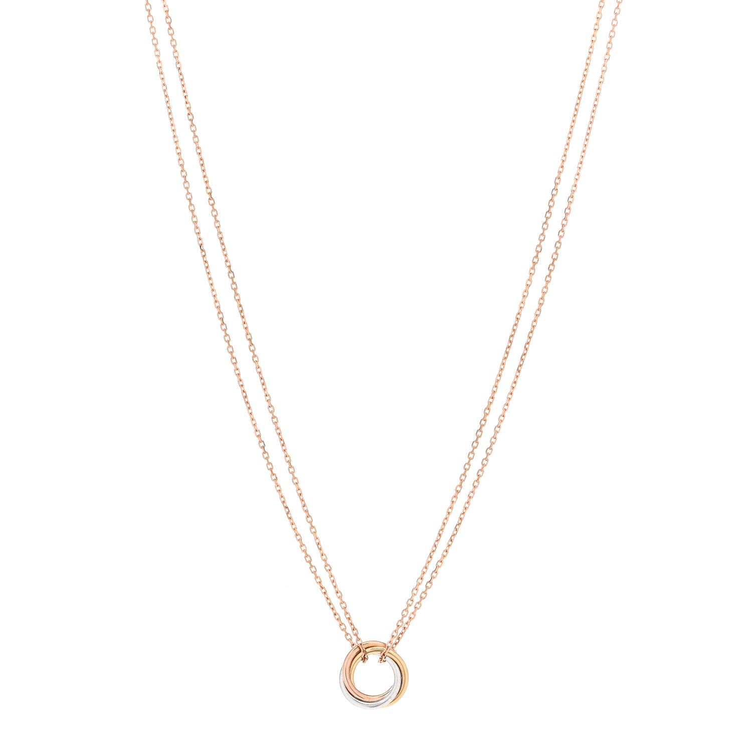 Cartier 18K Pink Yellow White Gold Trinity Double Chain Pendant Necklace 1 of 6