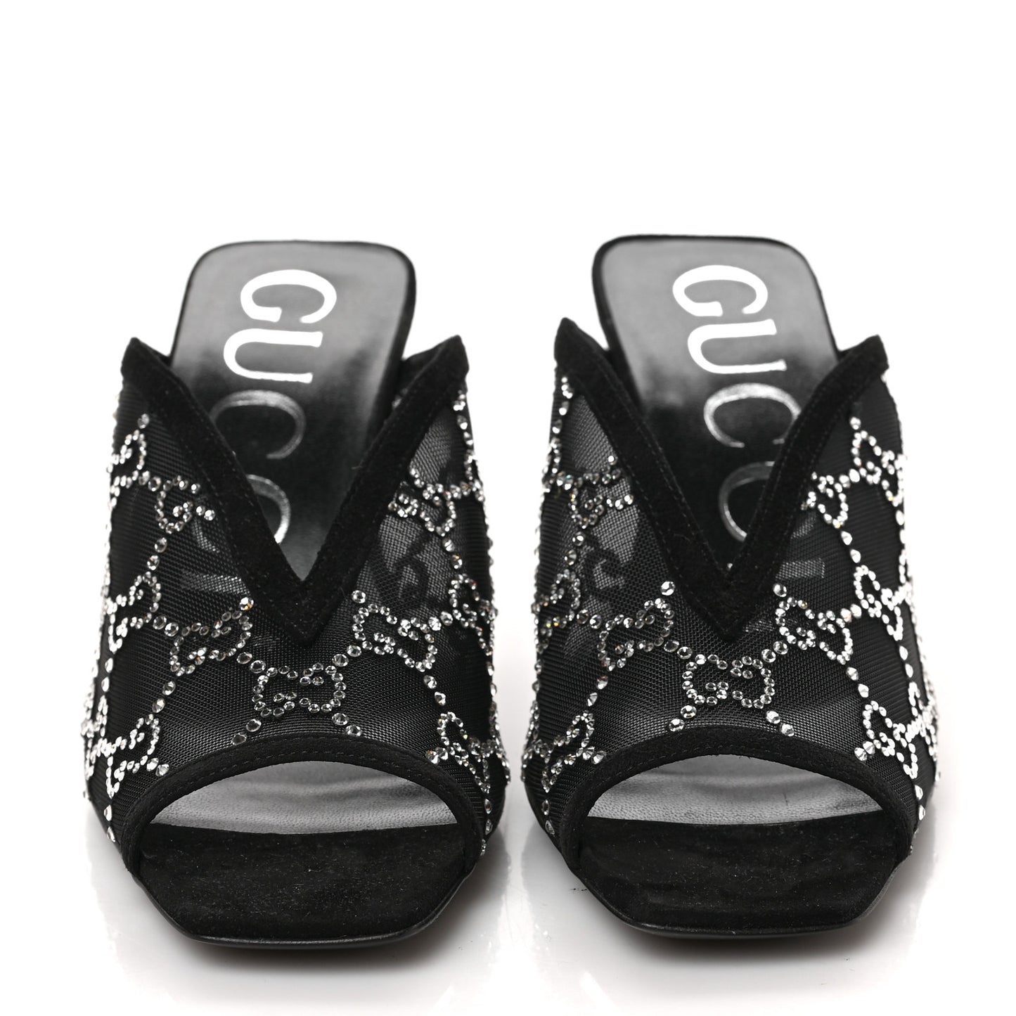 Tela Retino Kid Scamosciato Crystal GG Monogram Square G 95mm Slide Sandals 36.5 Black