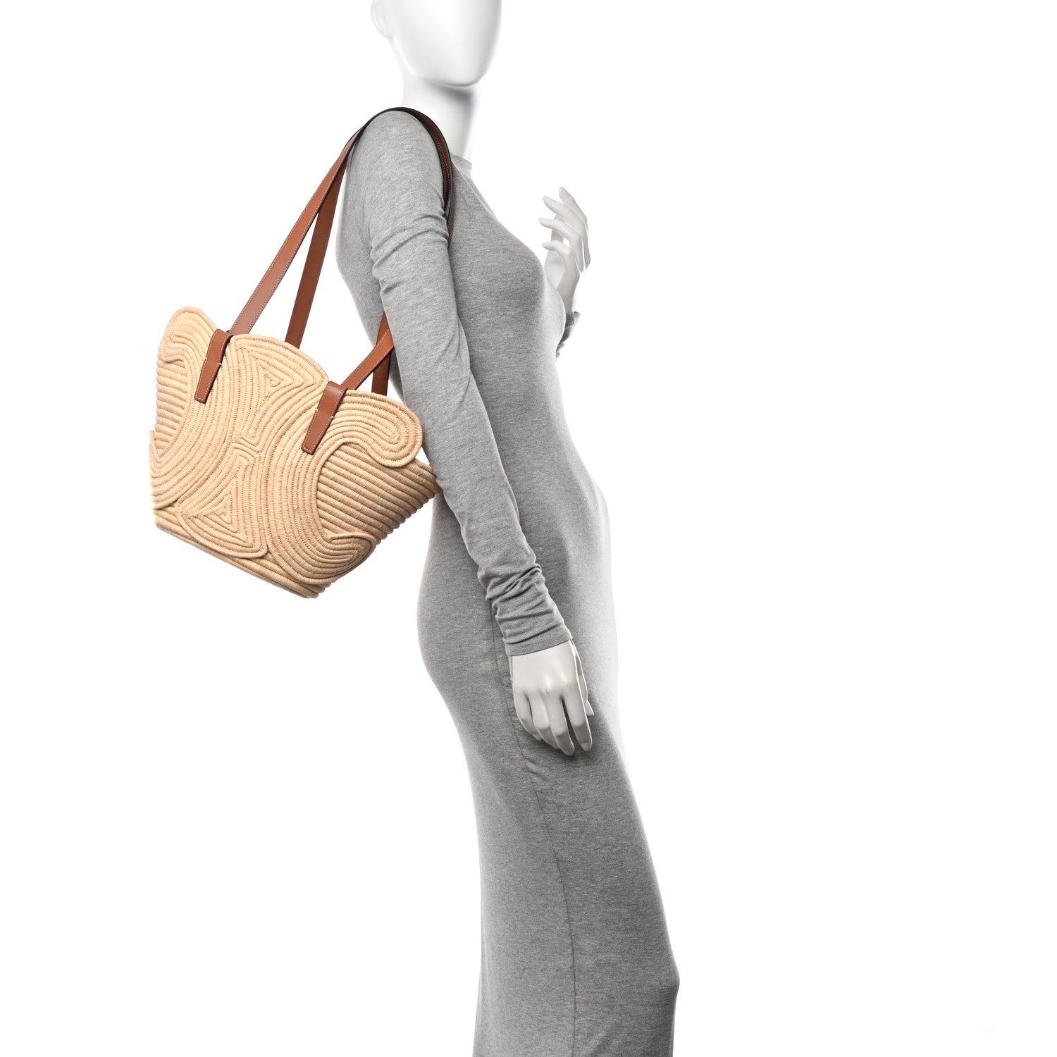 Celine Braided Raffia Calfskin Triomphe Small Panier Tan 2 of 11