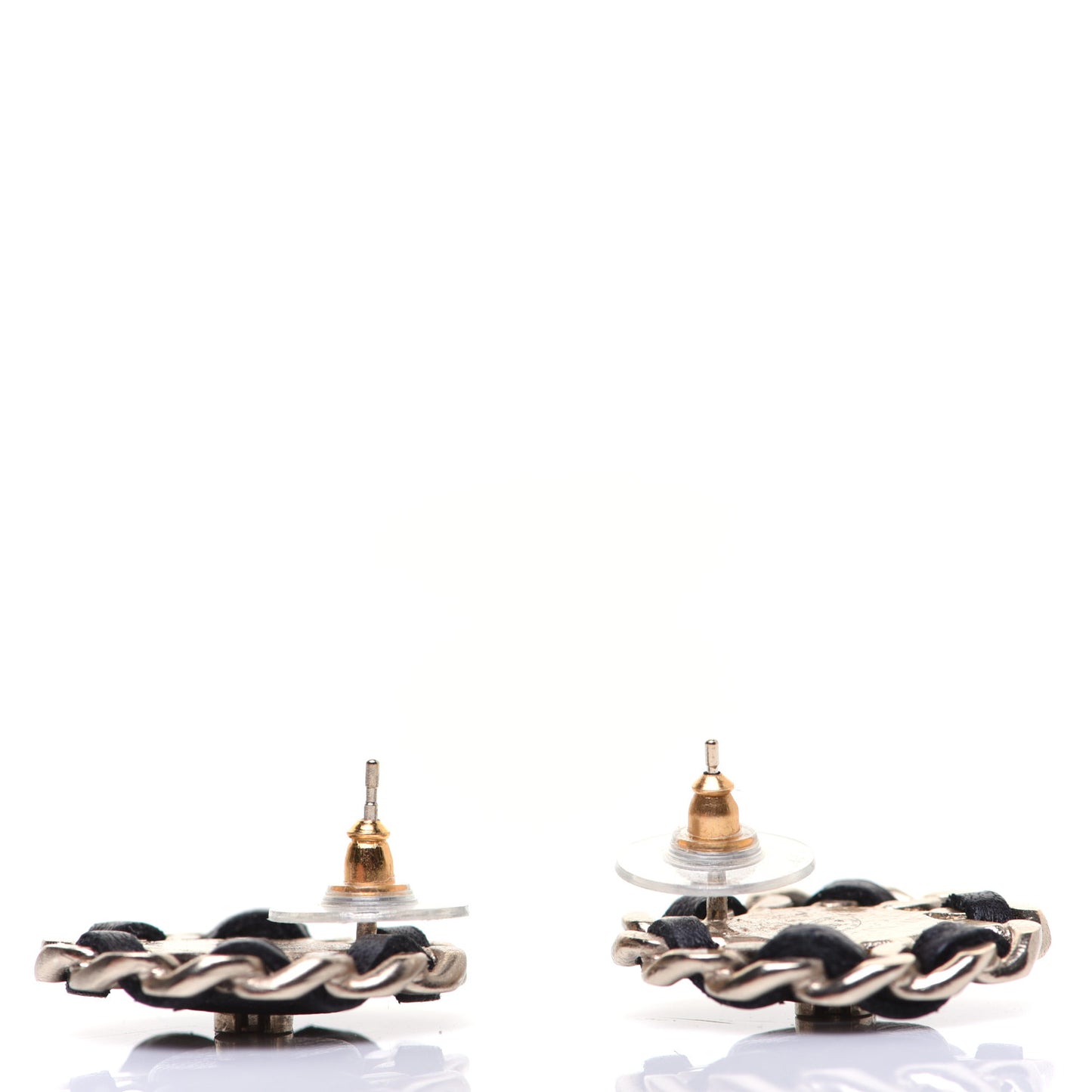 Lambskin Chain Around CC Earrings Light Gold Black