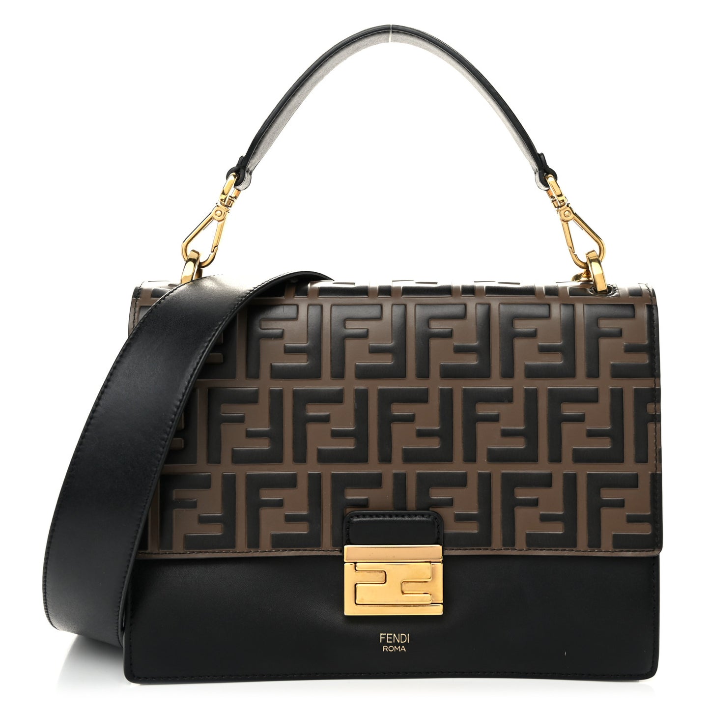 Vitello Liberty Bi-Color FF 1974 Embossed Chain Strap Kan U Shoulder Bag Black Maya