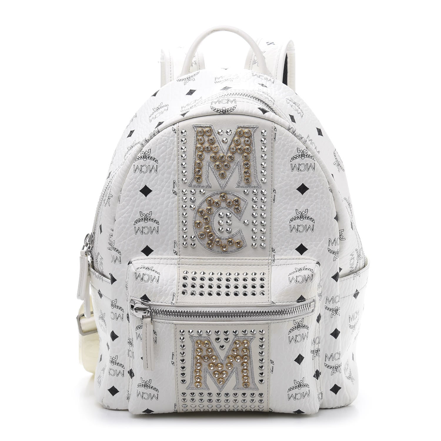 MCM Visetos Studded Stark Stripe Backpack White 670214 – FASHIONPHILE