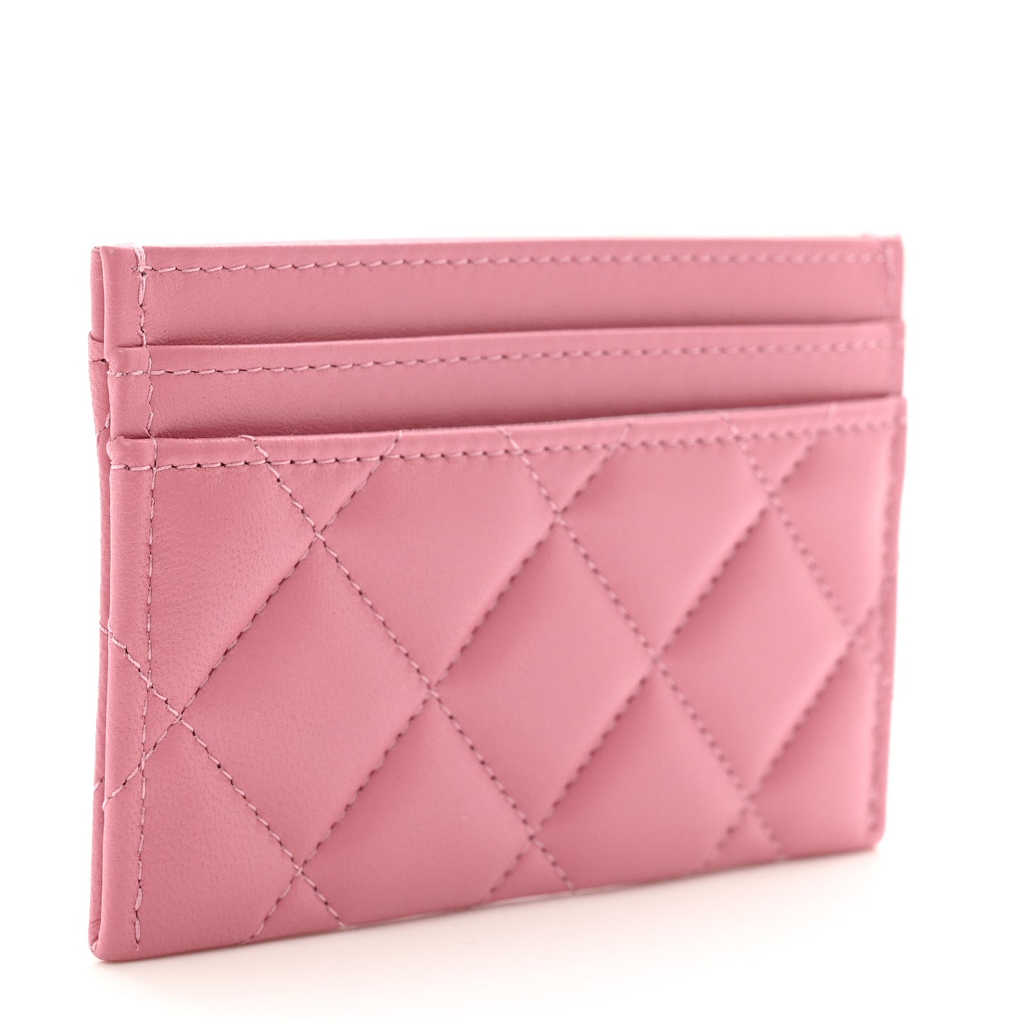 Lambskin Quilted Crystal Star Card Holder Pink