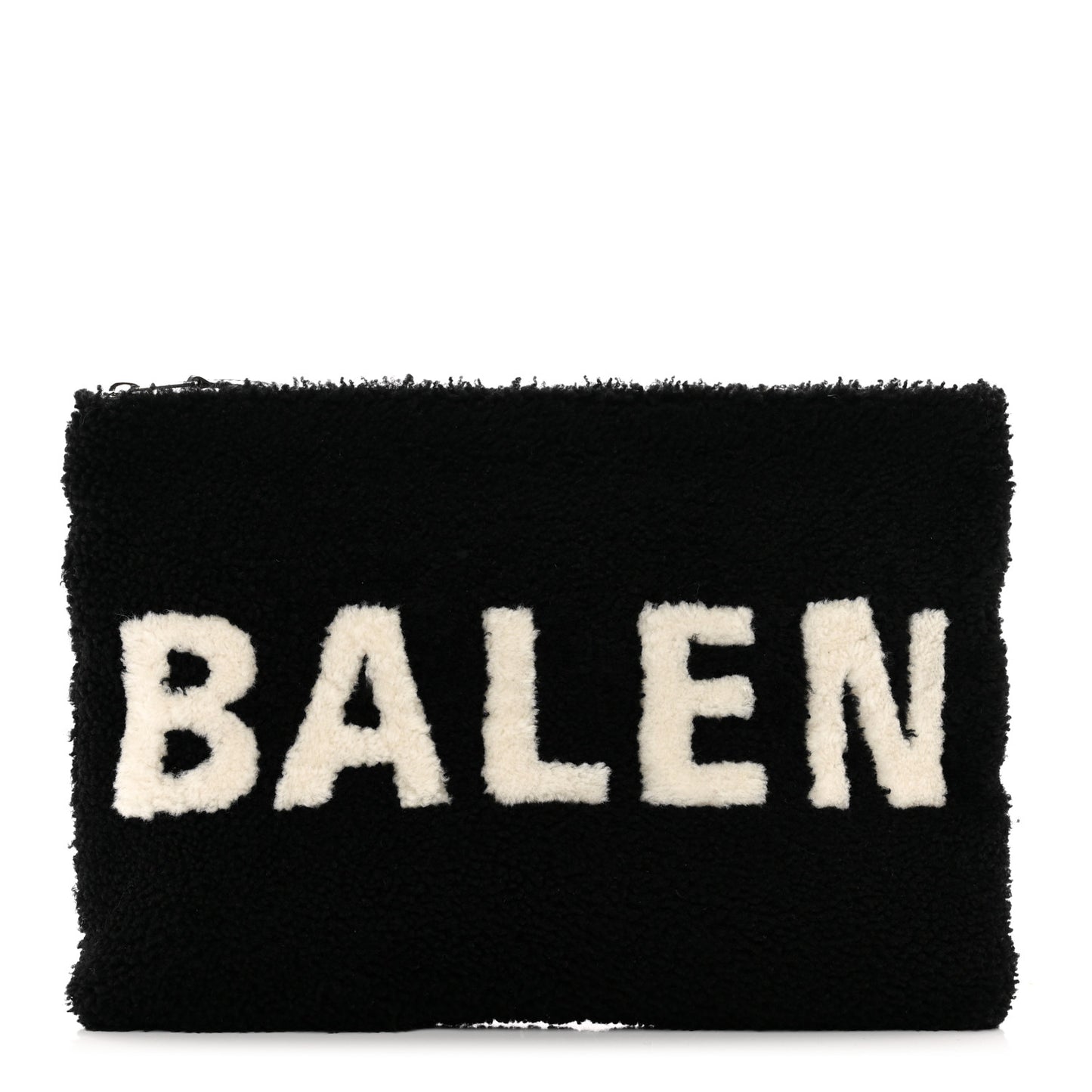 Sheepskin Shearling Contrasted Logo Large Zip Pouch Black