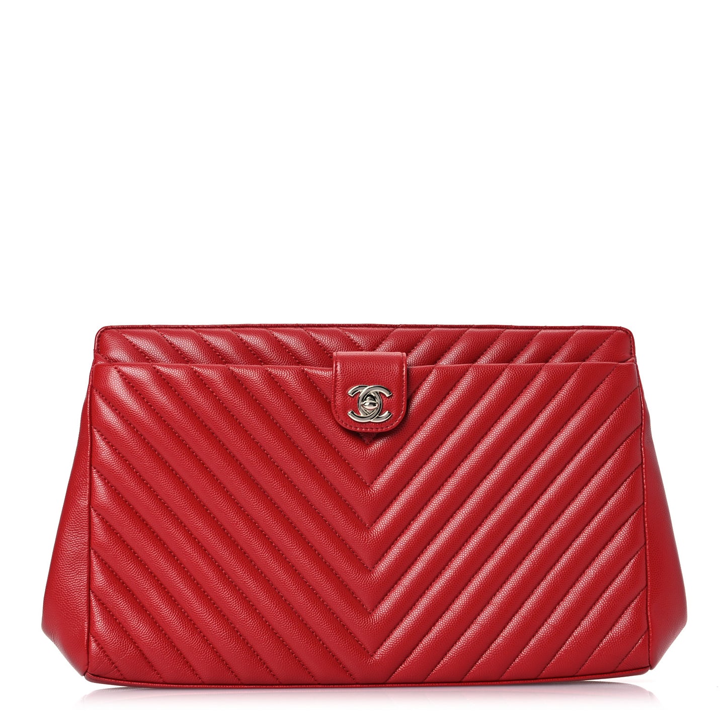 Caviar Chevron Quilted Framed Clutch Red