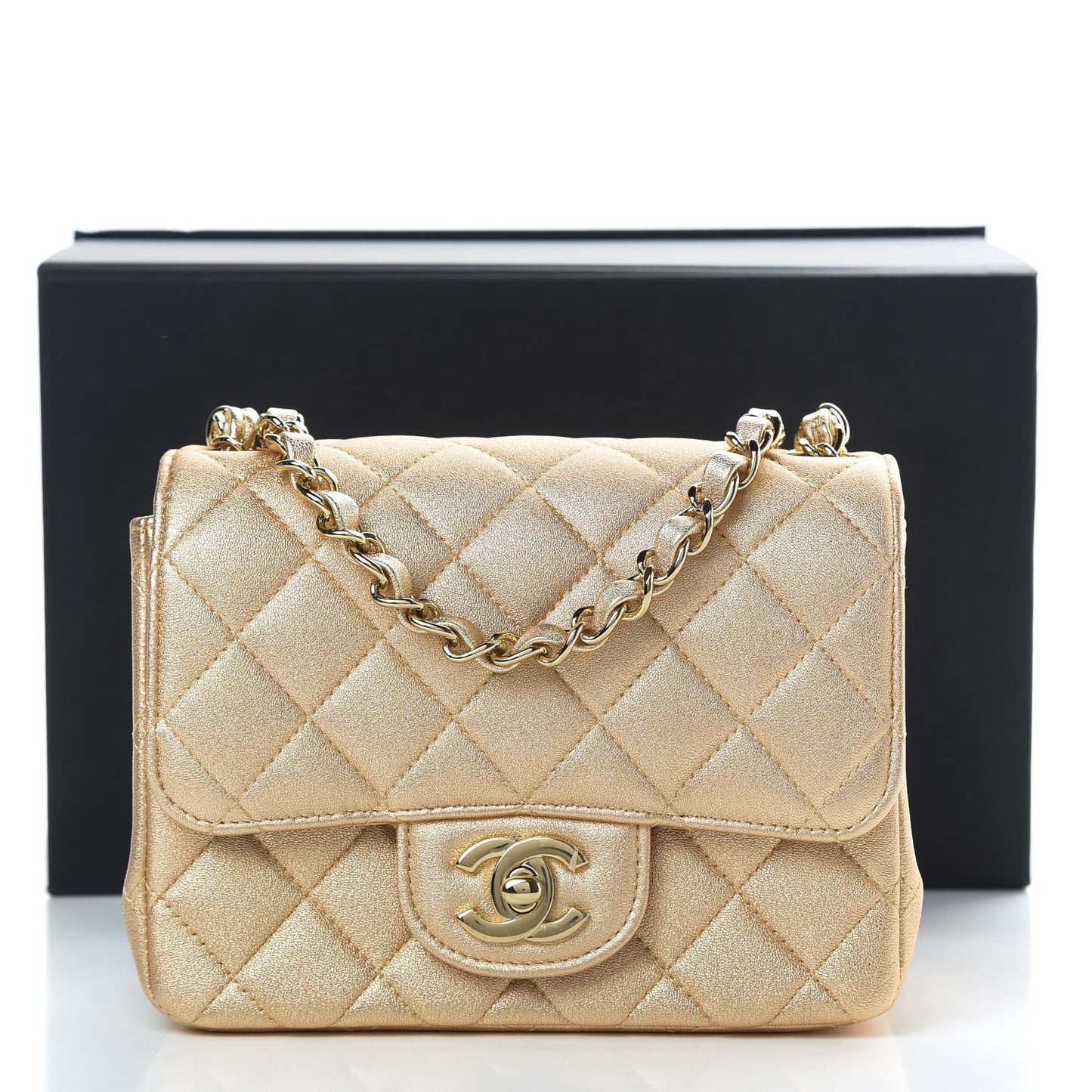 Metallic Lambskin Quilted Mini Square Flap Gold