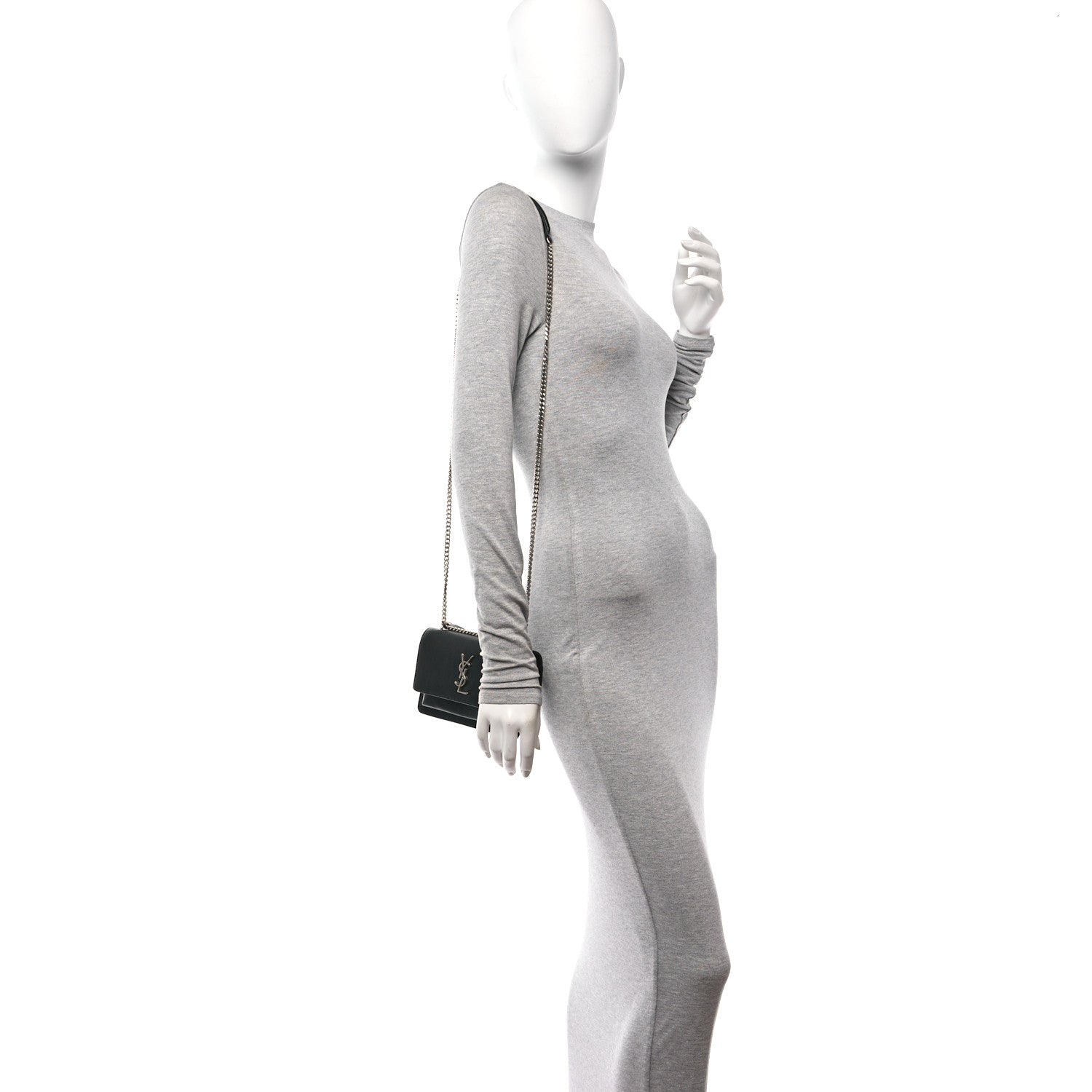 Saint Laurent Calfskin Monogram Sunset Chain Wallet Black 2 of 9