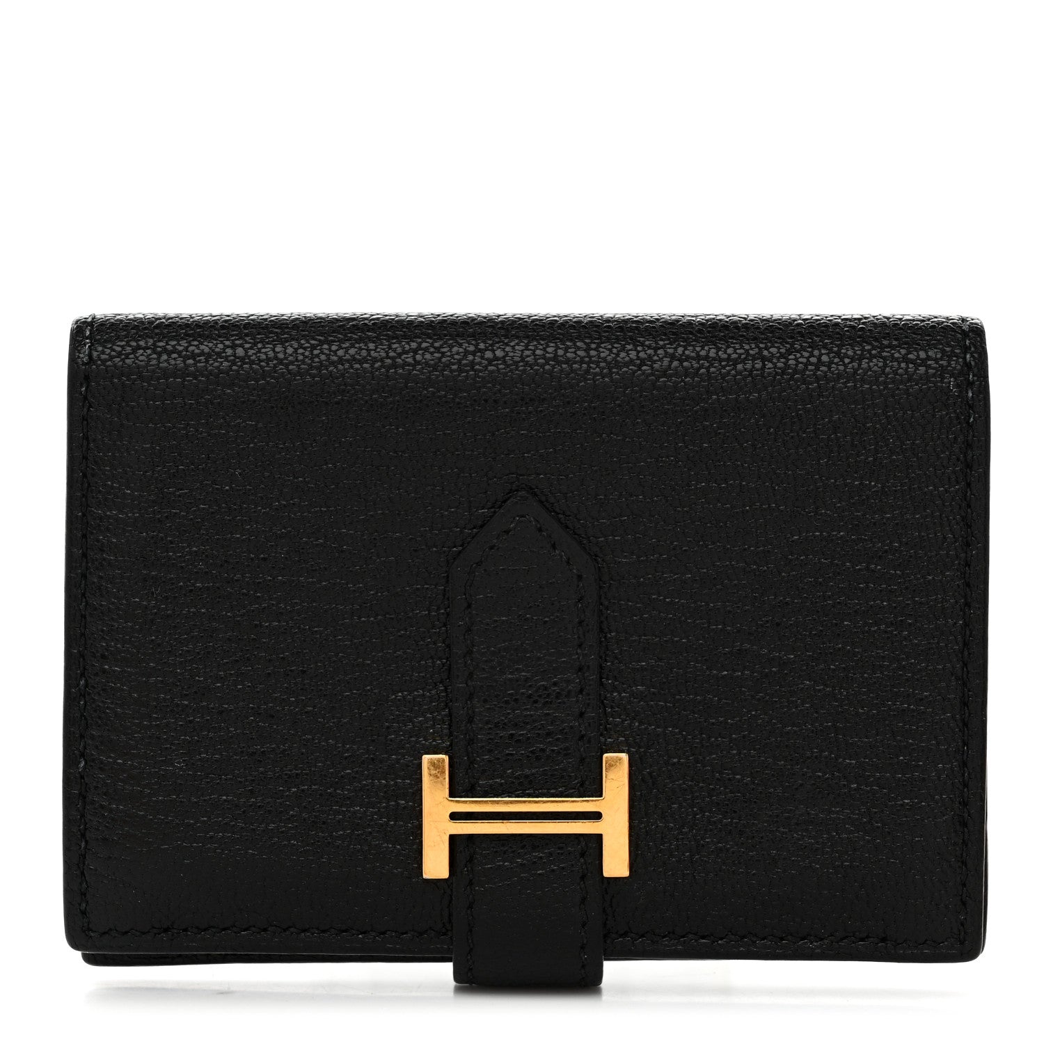 Hermes Chevre Mysore Bearn Card Holder Wallet Black 1794372