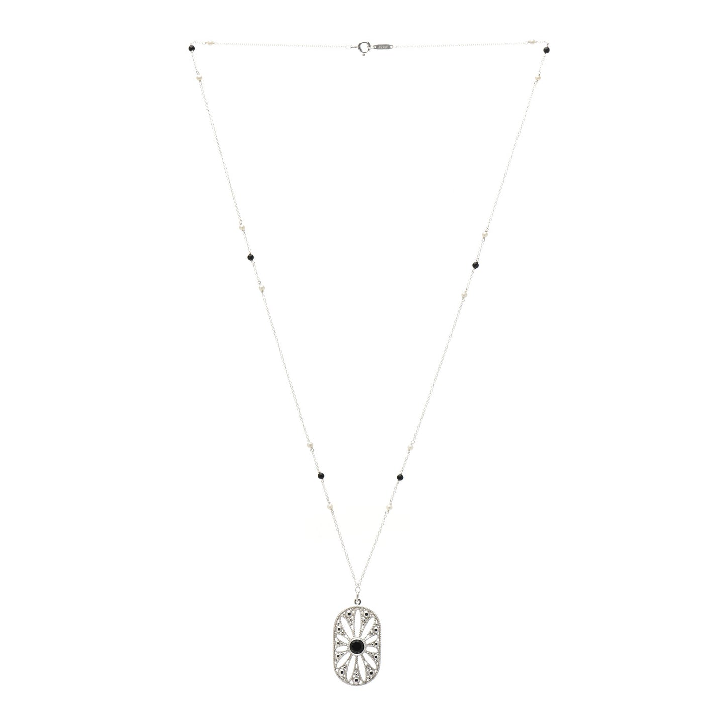 Sterling Silver Black Onyx Pearl Ziegfeld Daisy Pendant Necklace