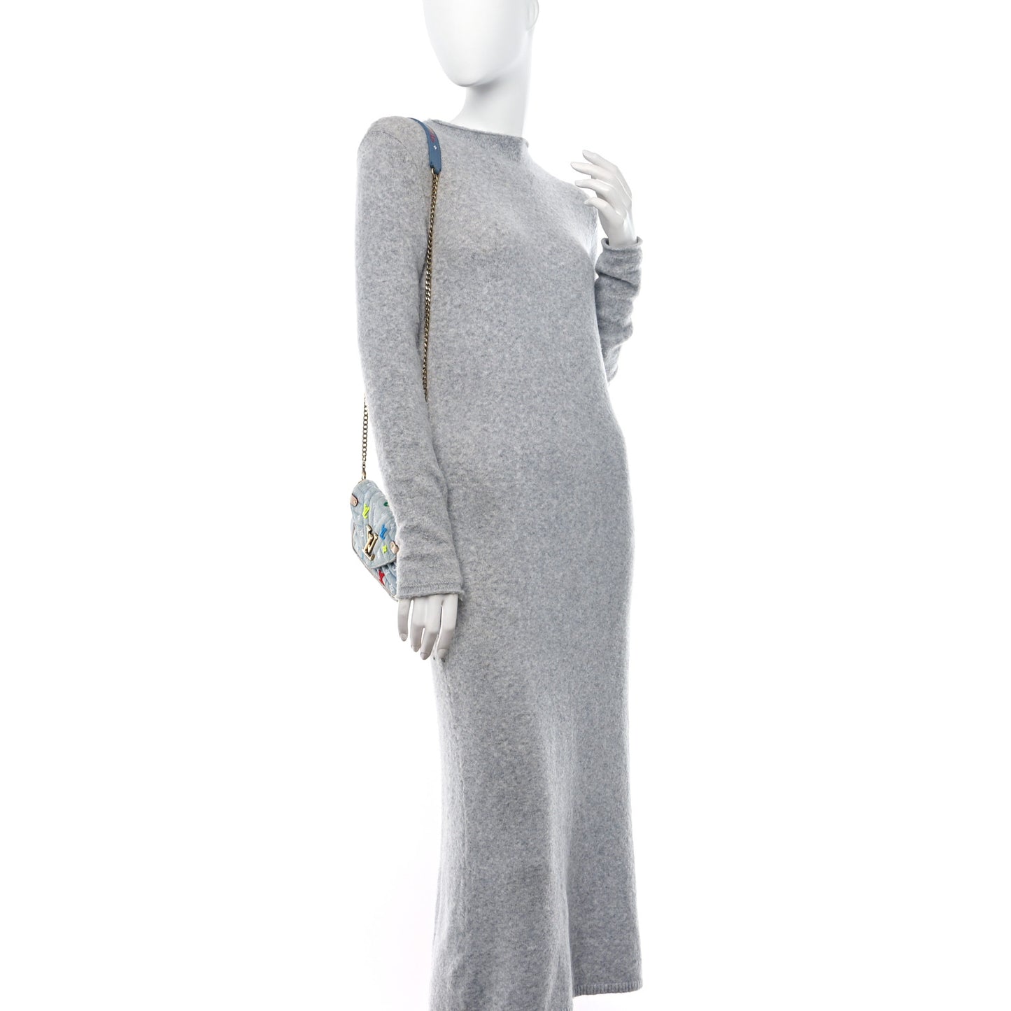 Embroidered Monogram Denim New Wave Chain Pochette Blue