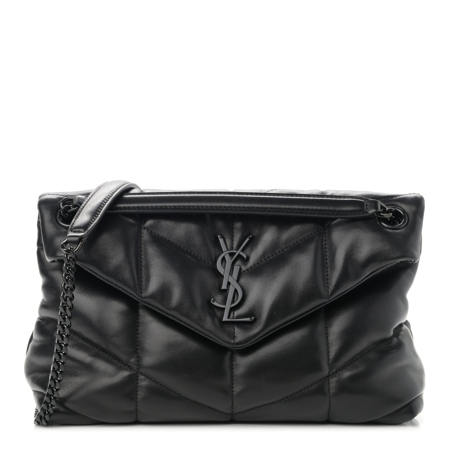 Lambskin Quilted Small Loulou Puffer Monogram Chain Satchel Black