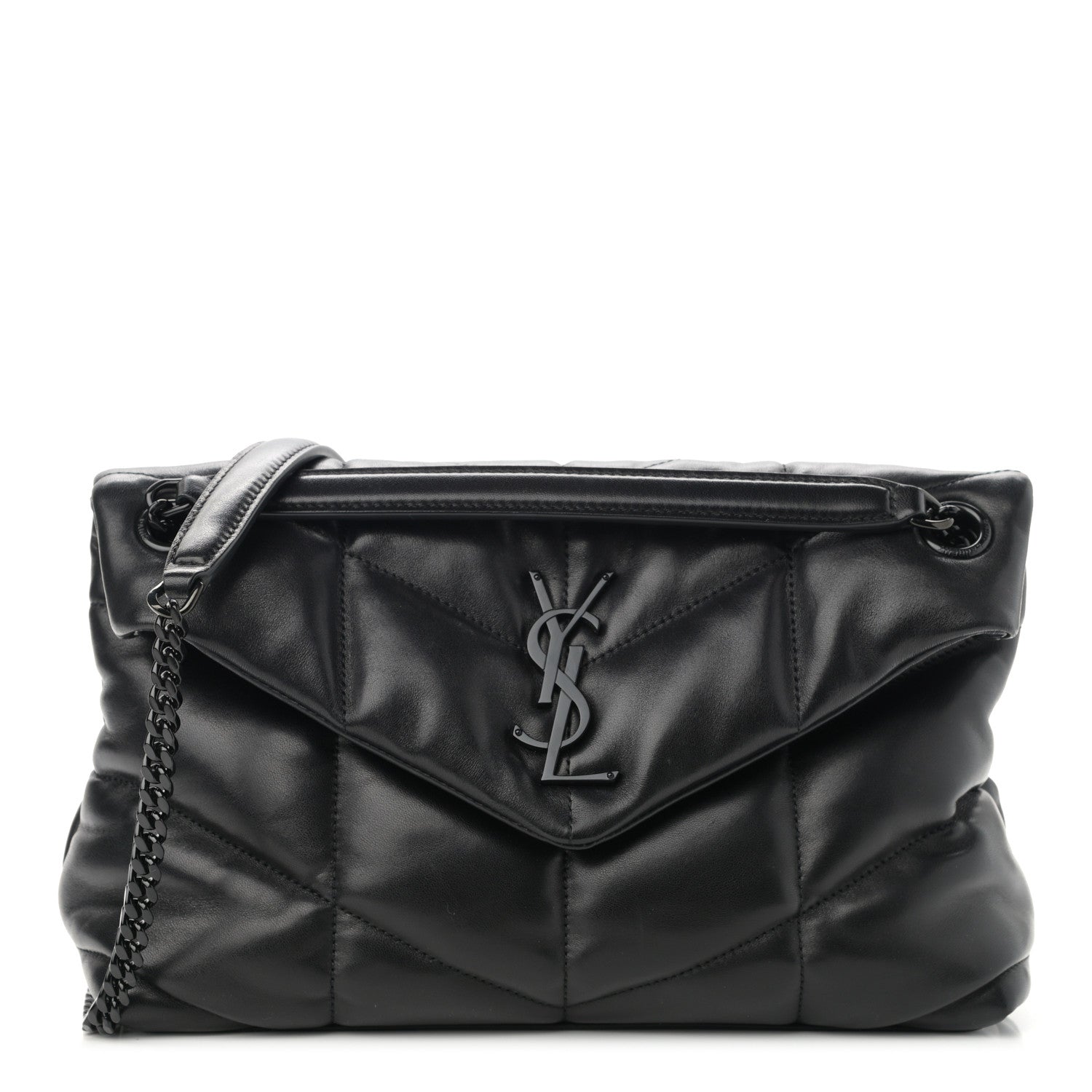 Saint Laurent Lambskin Quilted Small Loulou Puffer Monogram Chain Satchel Black 1 of 10