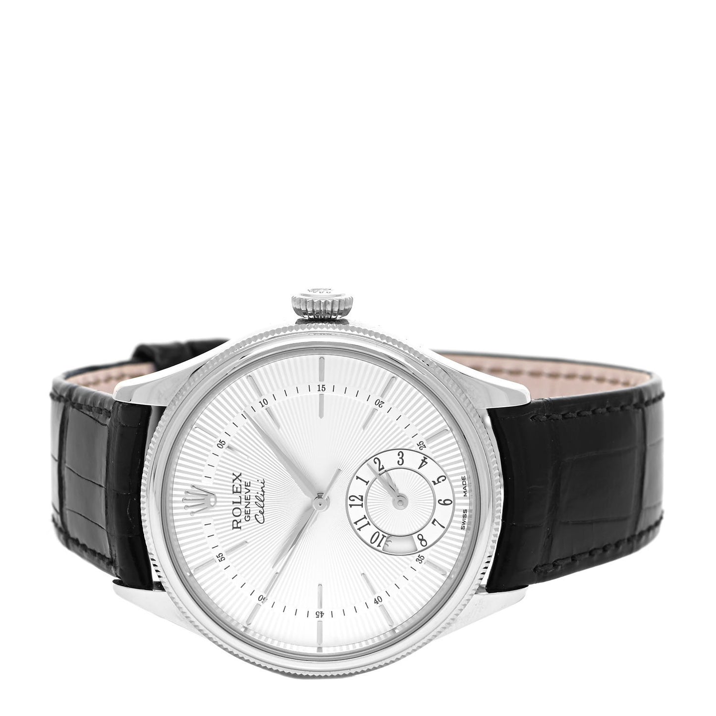 18K White Gold Alligator 39mm Cellini Dual Time Watch White 50529
